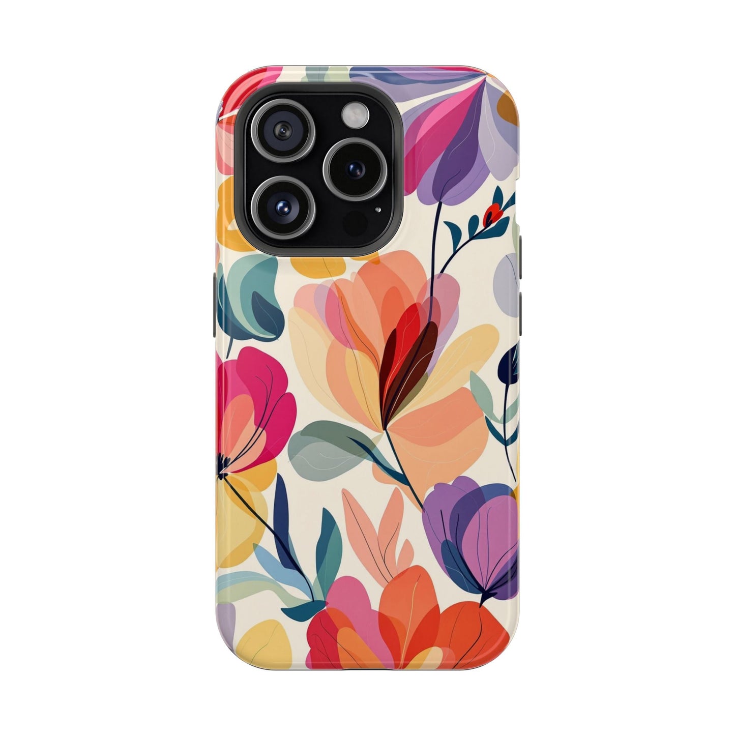 Watercolor floral iPhone case with vibrant, colorful flower design and durable polycarbonate construction.