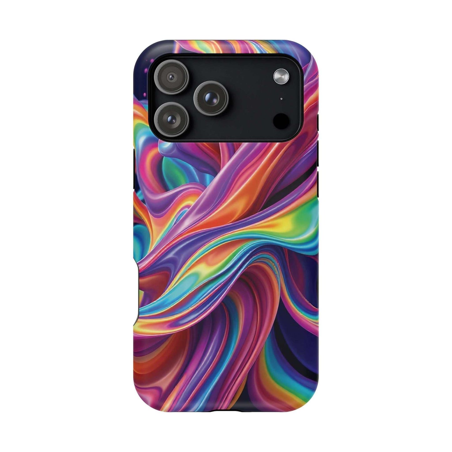 iPhone tough case with vibrant Wrapping Rainbow Design for colorful durable protection and MagSafe compatibility