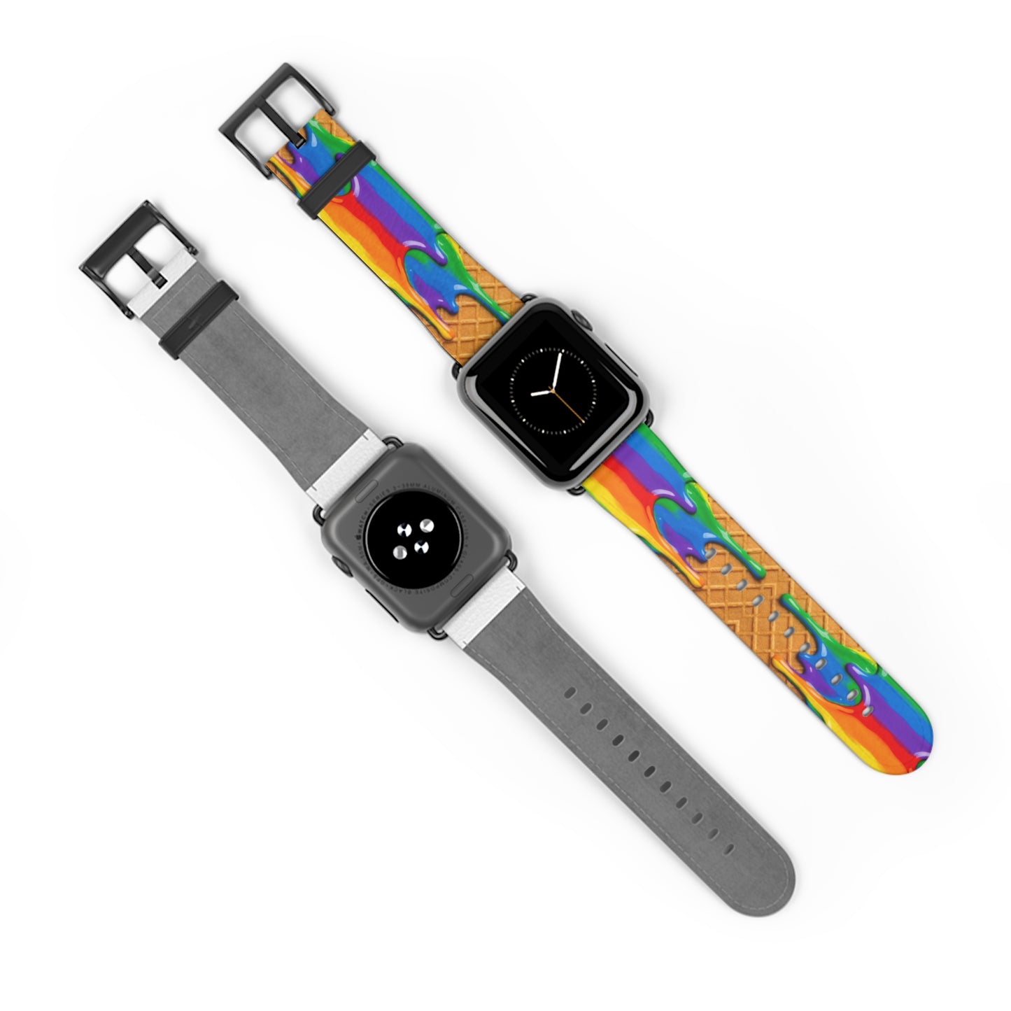 Waffle Rainbow Drip Apple Watch Band Colorful Faux Leather Strap