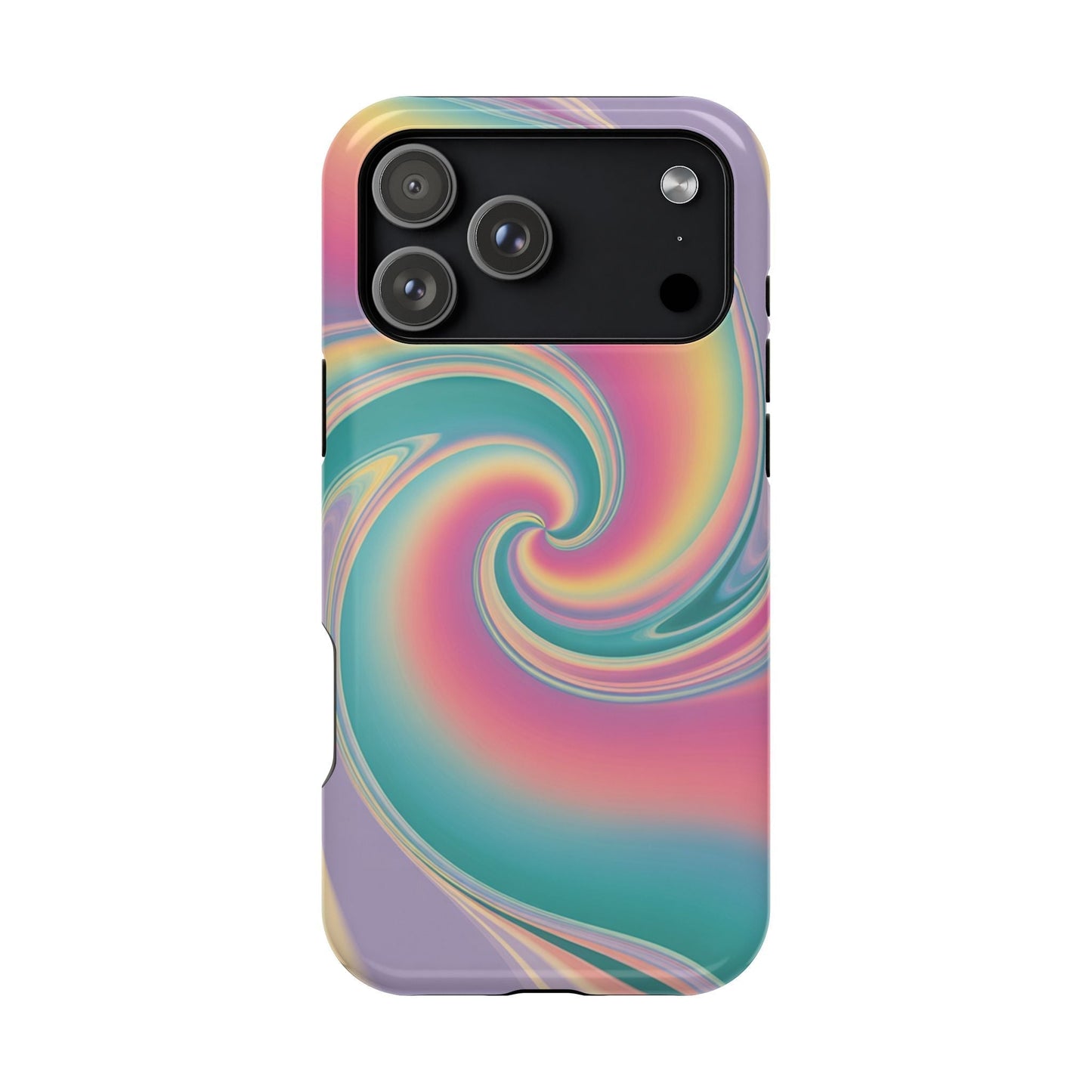 Vibrant Cotton Candy iPhone tough case with pastel swirl design and protective dual-layer build