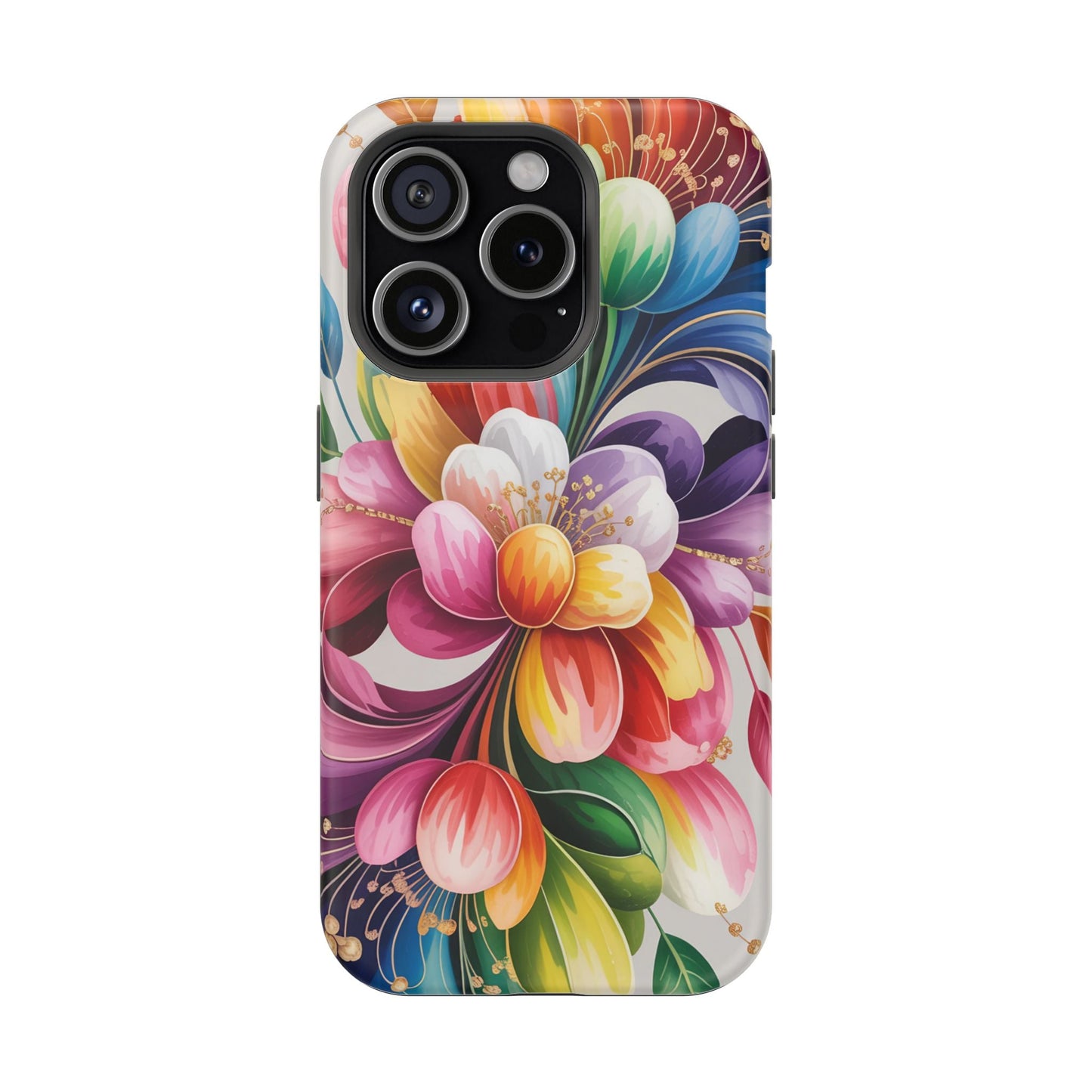 Vibrant Floral iPhone Case with colorful flower design and durable dual-layer protection, MagSafe compatible