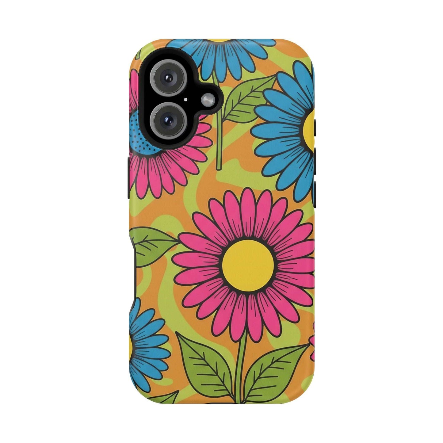 Flower Child iPhone tough case with colorful floral design and MagSafe compatibility