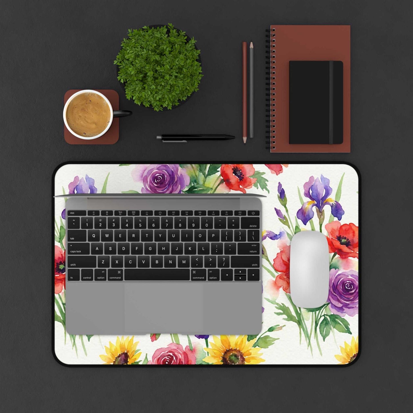 Watercolor Bouquet Desk Mat — Floral Office Mouse Pad