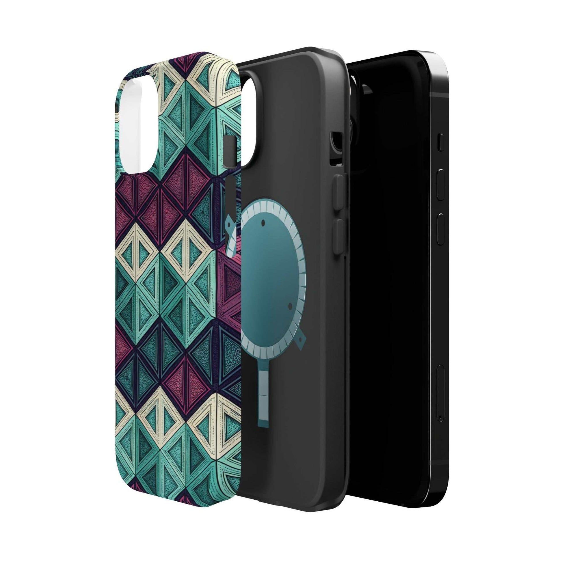 Purple and Teal Abstract magnetic iPhone tough case with geometric design and MagSafe compatibility