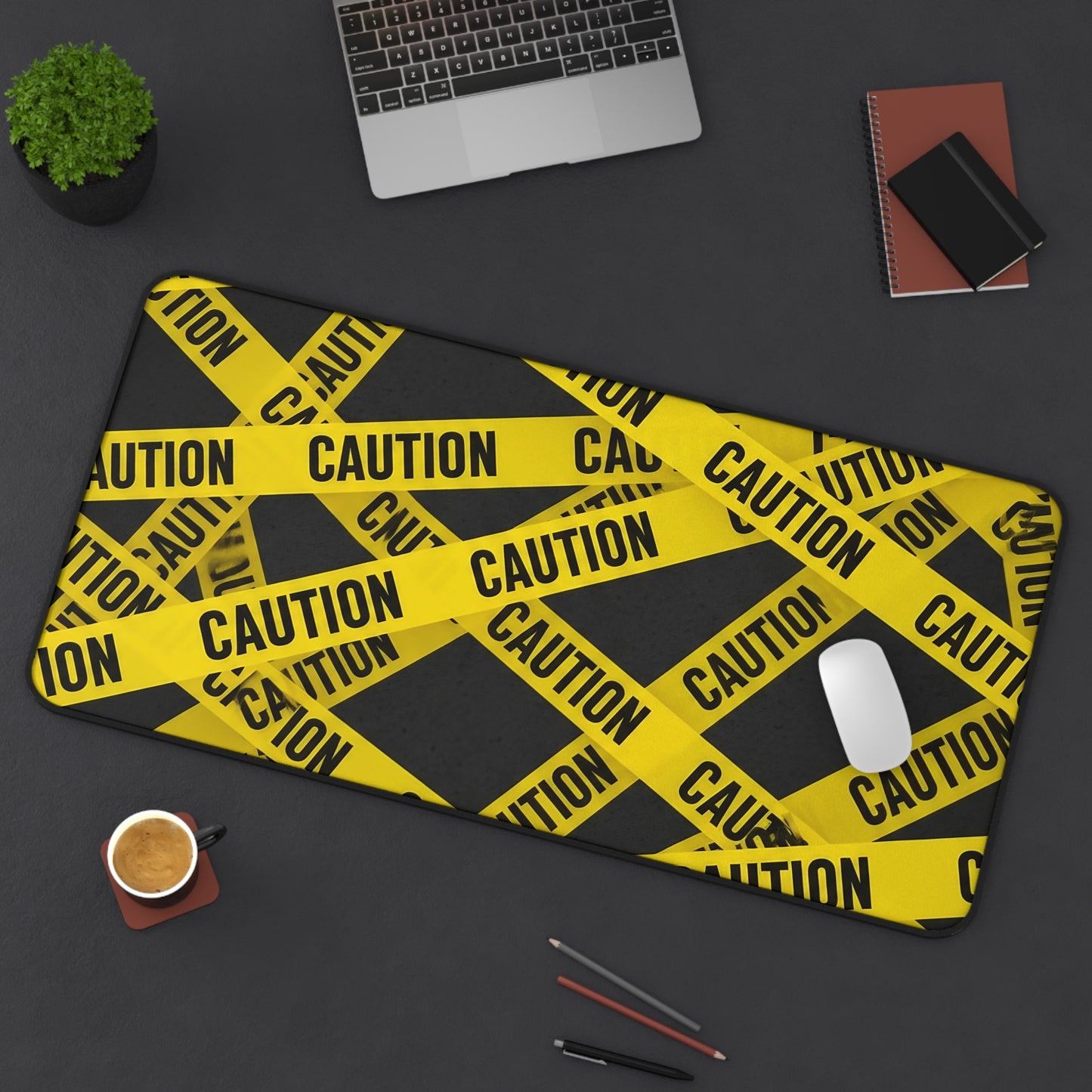 Desk Mat - Caution Tape Office Desk Accessory, Work from Home Gift, Modern Desk Pad