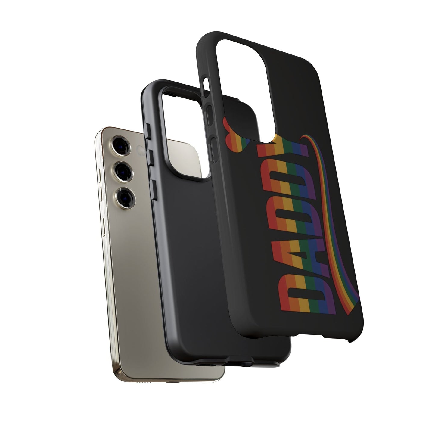 Samsung Tough Case for Samsung Galaxy featuring rainbow-colored "Daddy" text and durable impact-resistant design