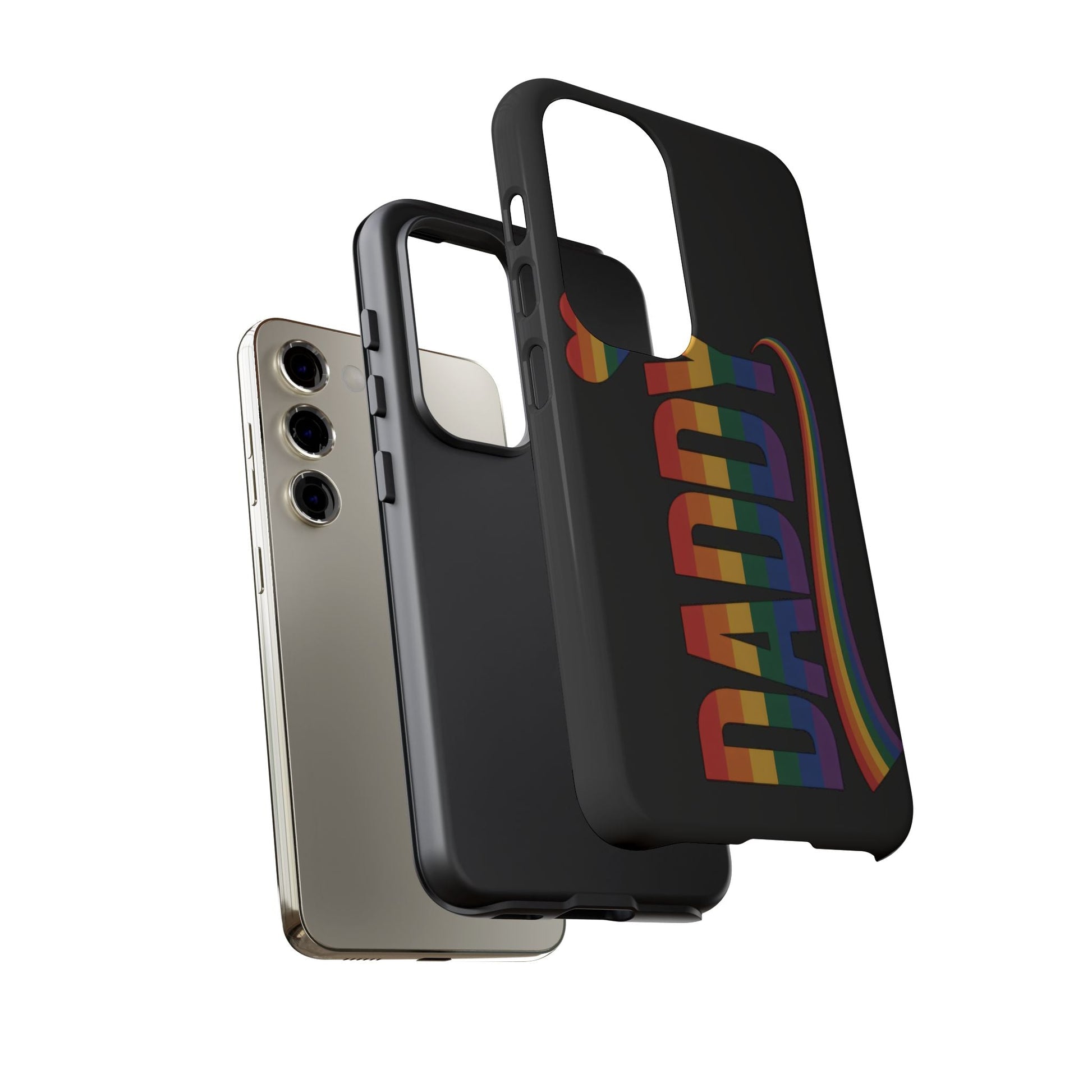 Samsung Tough Case for Samsung Galaxy featuring rainbow-colored "Daddy" text and durable impact-resistant design
