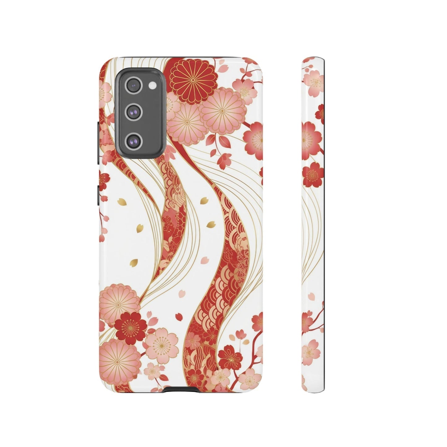 Red Golden Flower Phone Case with elegant red and gold floral design for Samsung phone protection