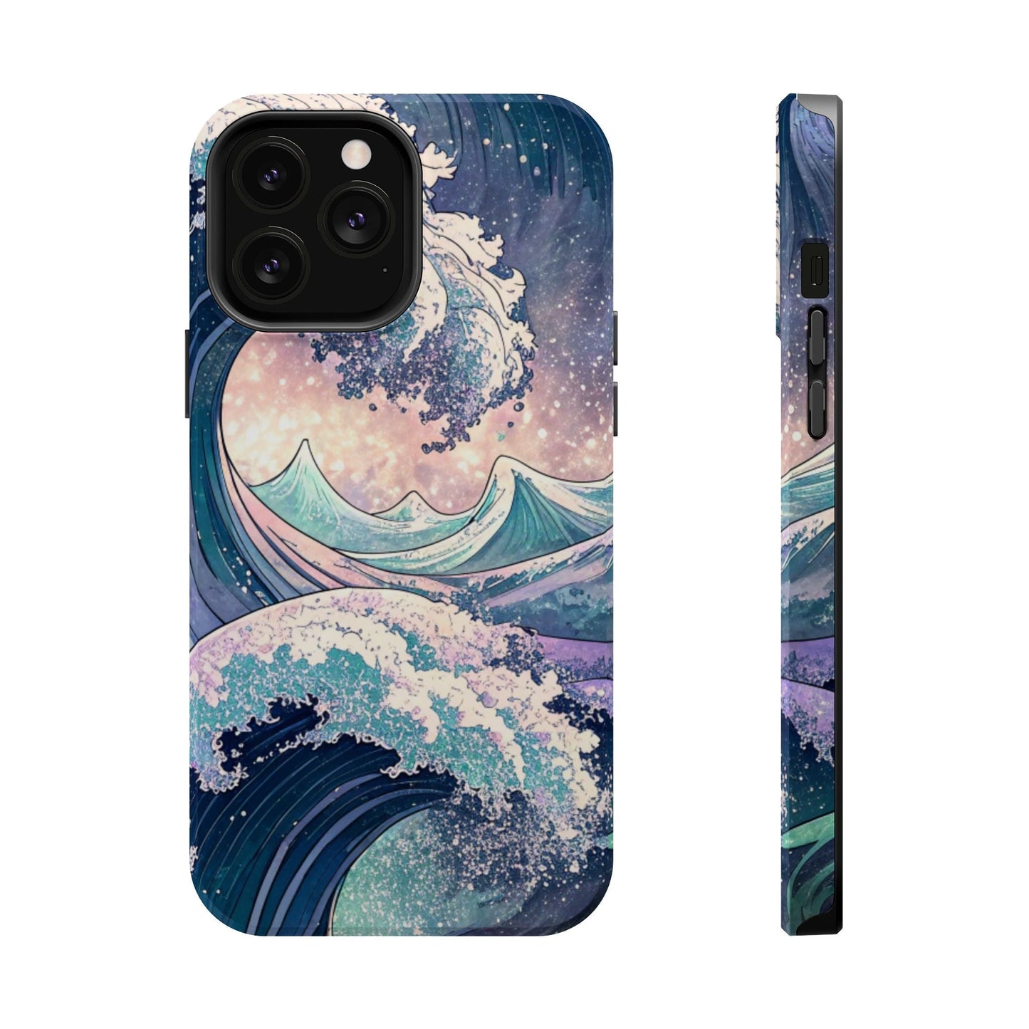 iPhone magnetic tough case with vibrant crashing waves design and dual-layer protection