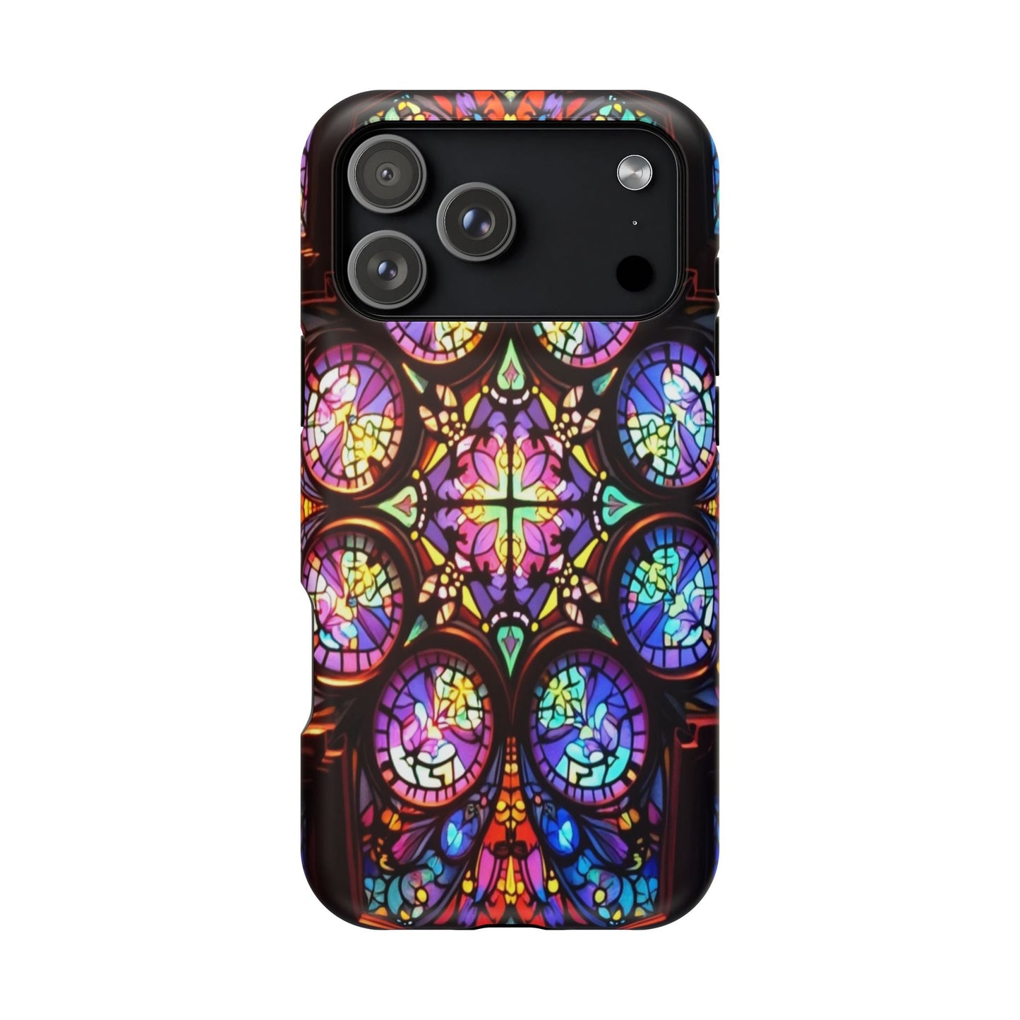 Colorful Hypnotic Stain Glass iPhone tough case with vibrant stained-glass design and durable protective layers