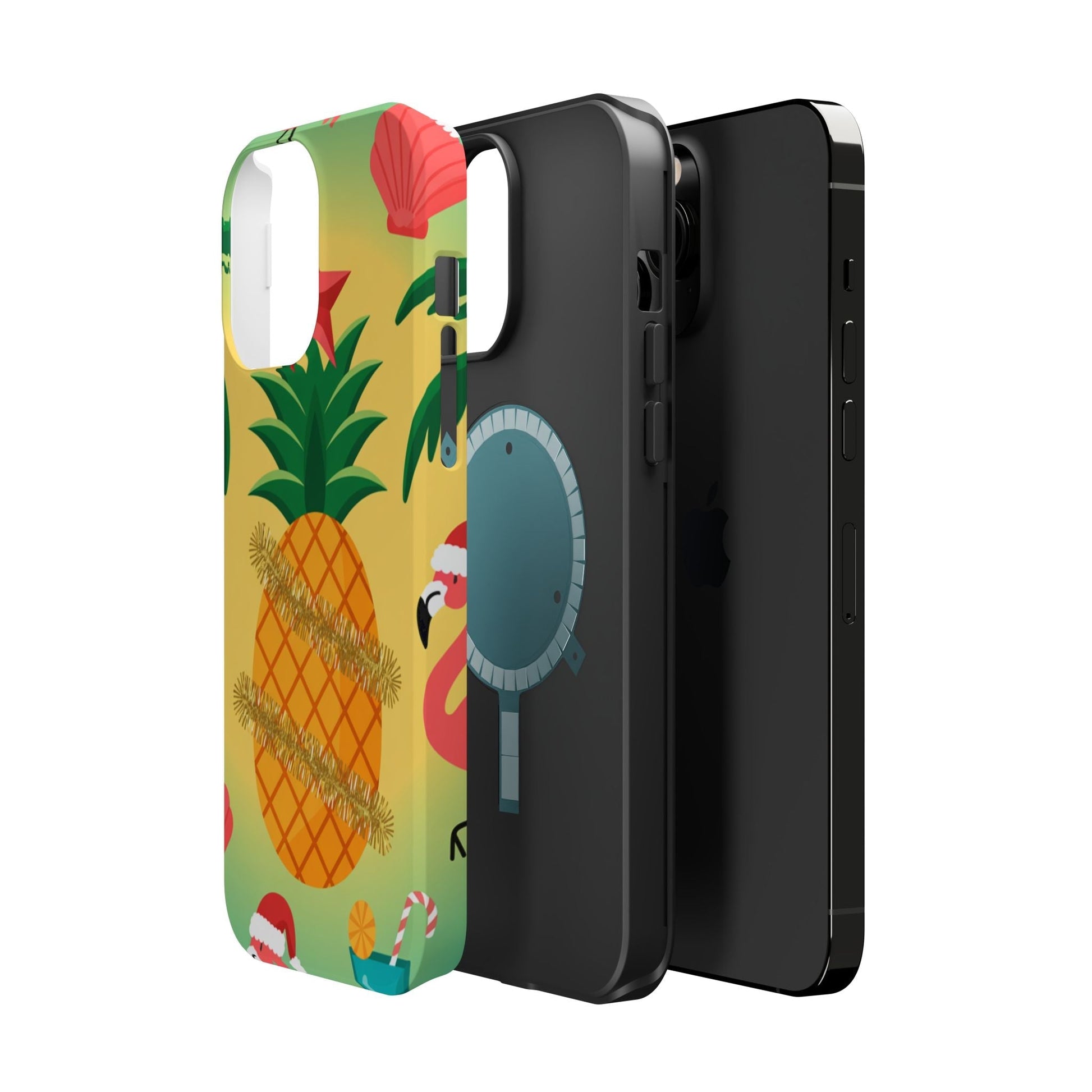 iPhone case with festive pineapple Christmas design, durable polycarbonate, MagSafe compatible for iPhone 17 series