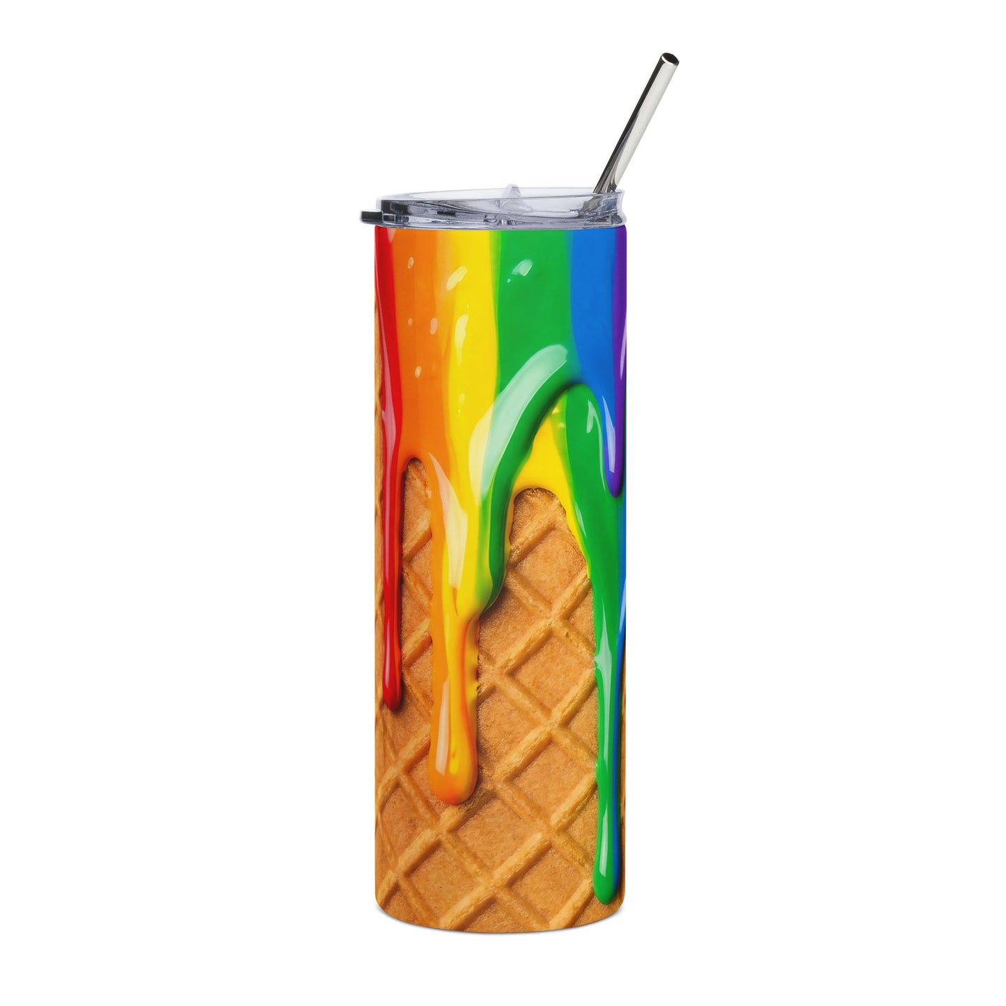 Waffle Rainbow Drip 20 oz Stainless Steel Tumbler with Lid and Straw