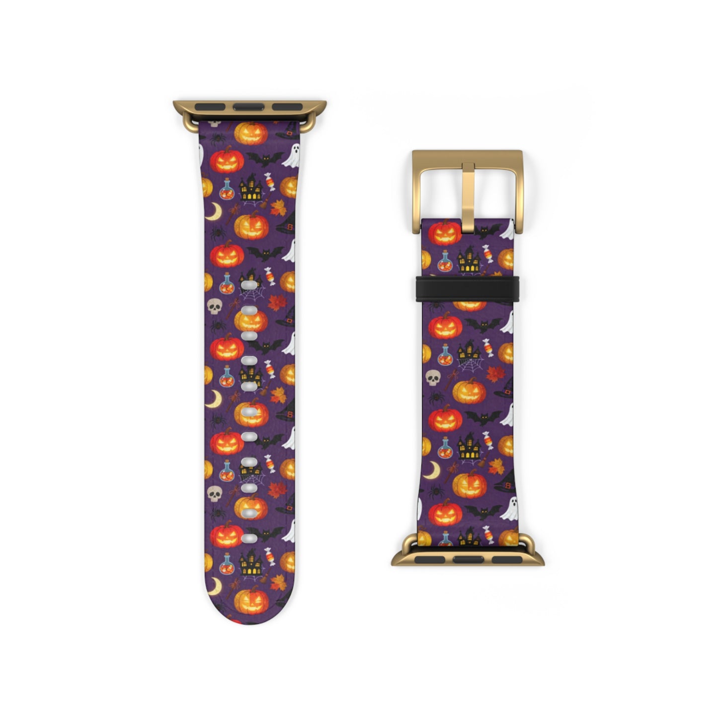 Halloween Pumpkin Pattern Watch Band — Spooky Orange Jack-O'-Lantern Apple Watch Strap