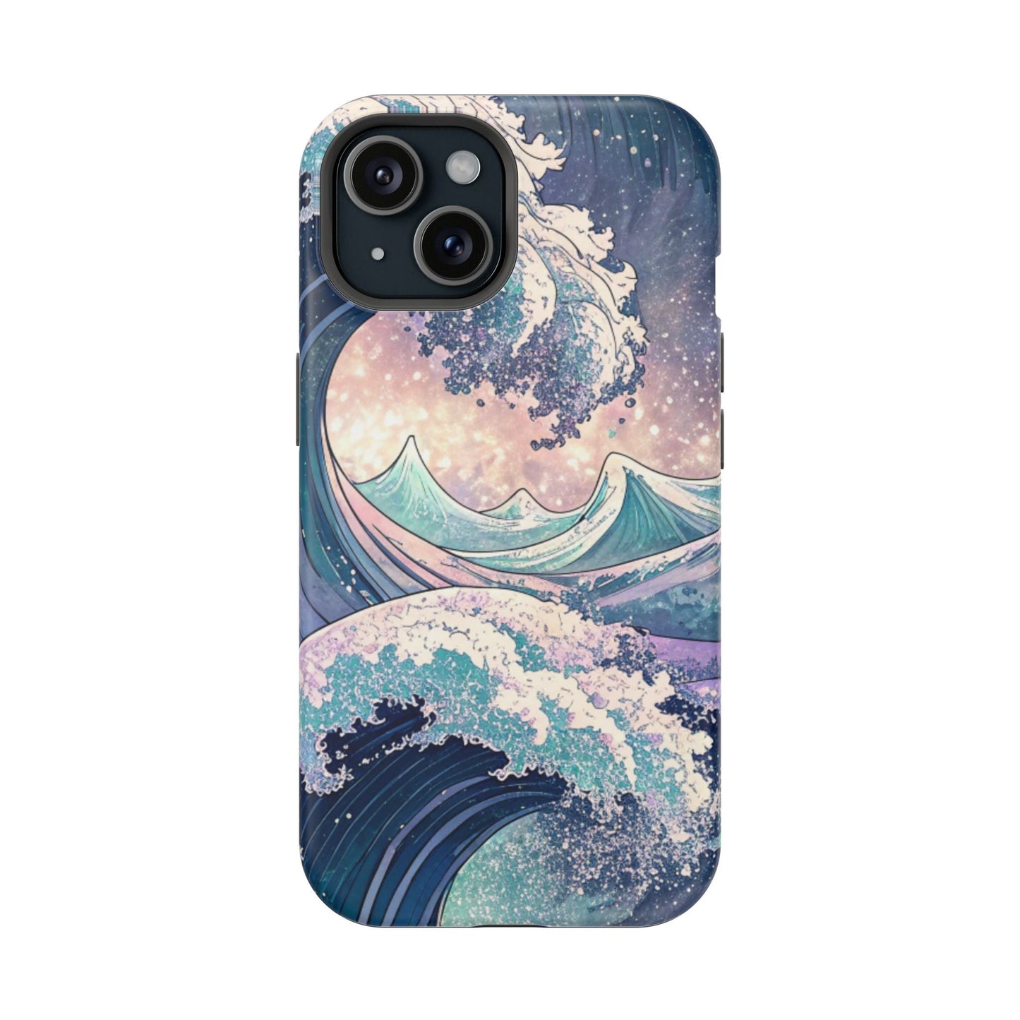 iPhone magnetic tough case with vibrant crashing waves design and durable dual-layer protection