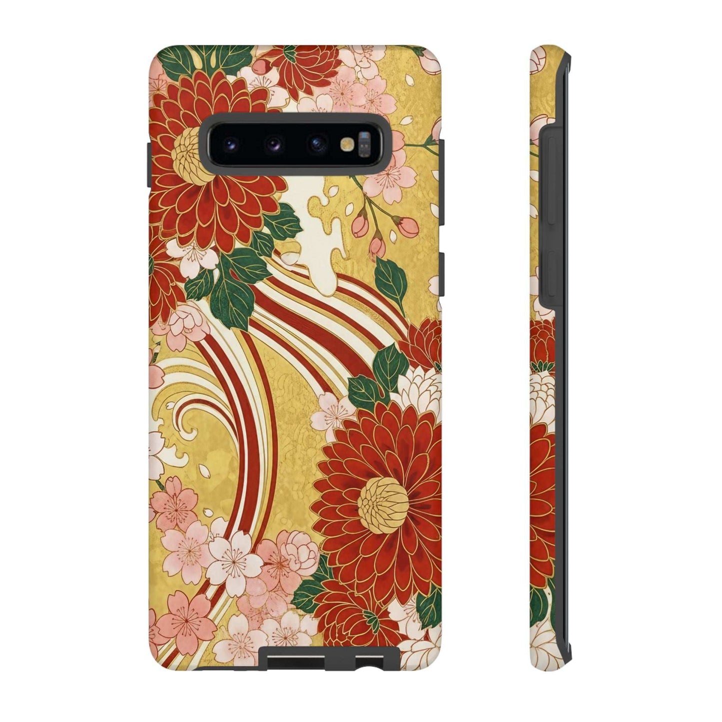 Samsung Case with Japanese floral gold chrysanthemum design, durable and impact-resistant phone cover