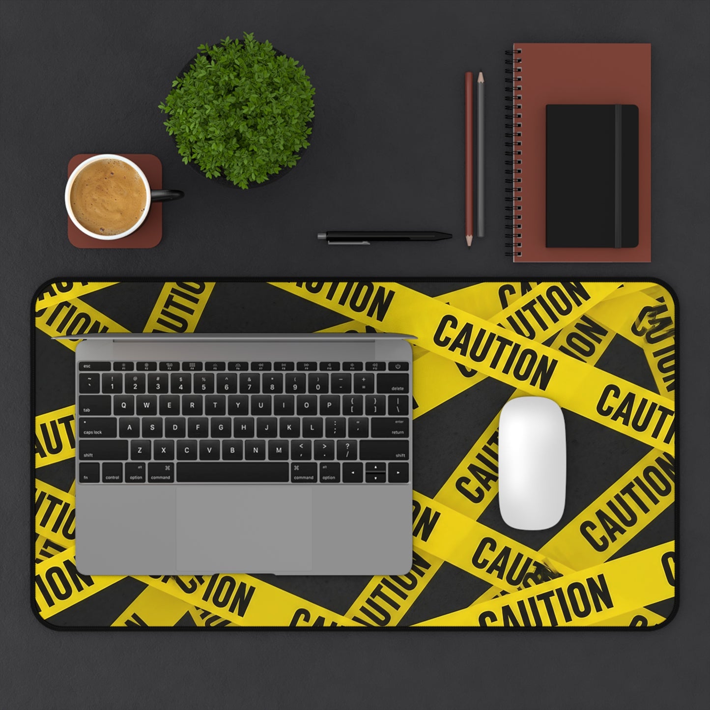 Desk Mat - Caution Tape Office Desk Accessory, Work from Home Gift, Modern Desk Pad