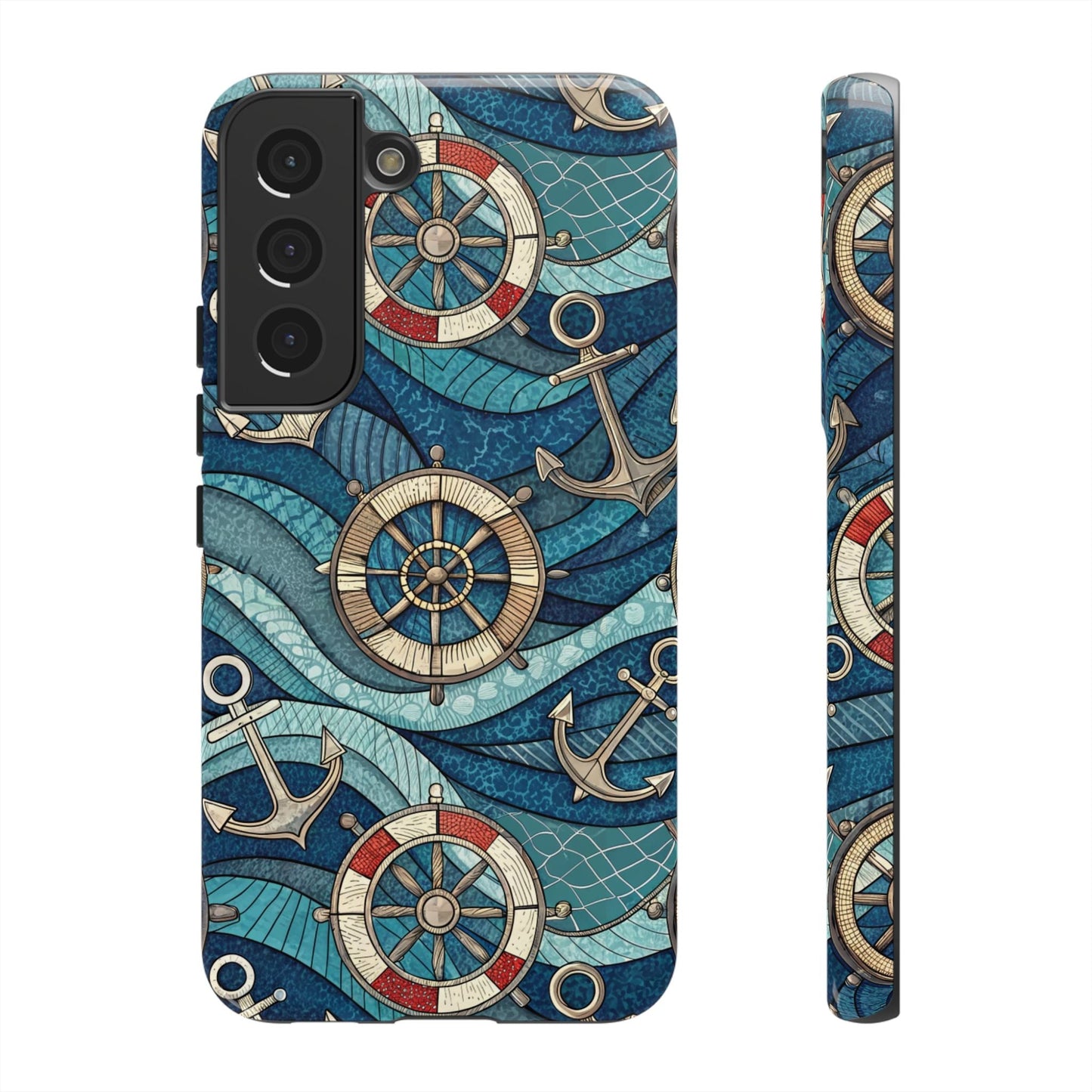 Nautical anchor and life preserver themed Samsung tough case with maritime design, durable shock-absorbing protection for Samsung Galaxy phones.