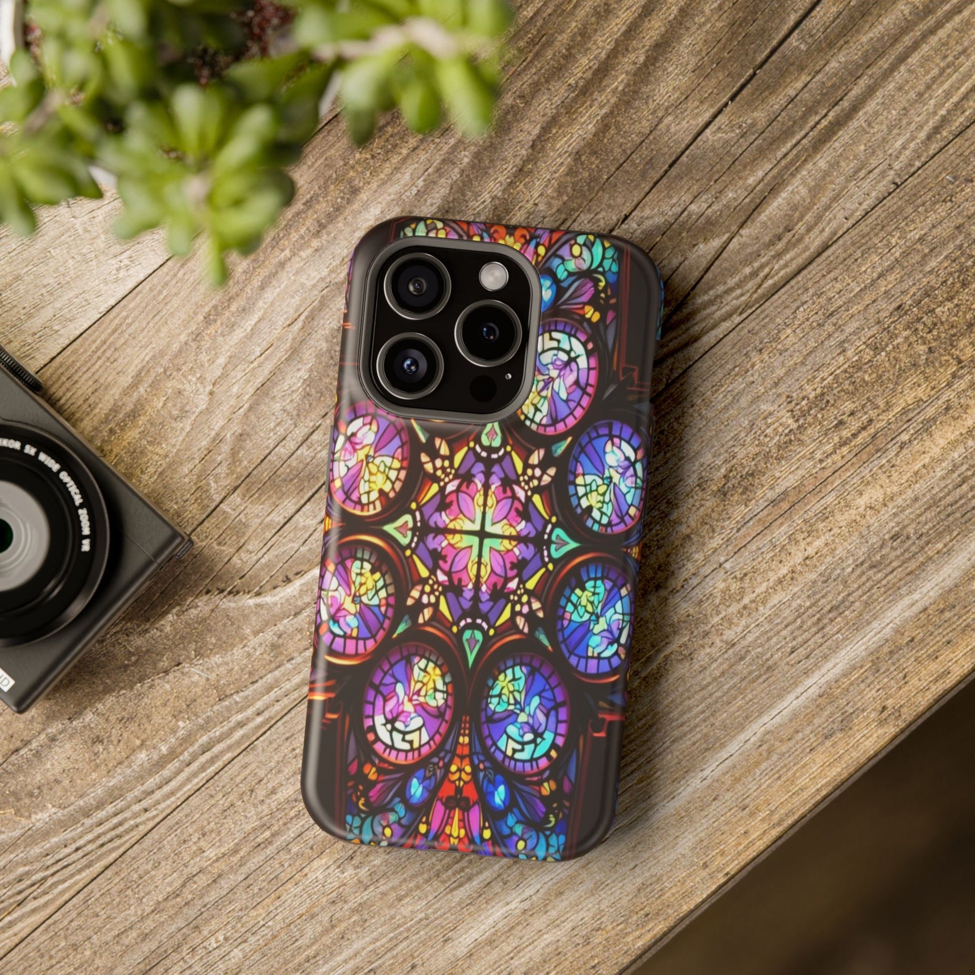 Colorful Hypnotic Stain Glass iPhone tough case with vibrant stained-glass design and MagSafe compatibility