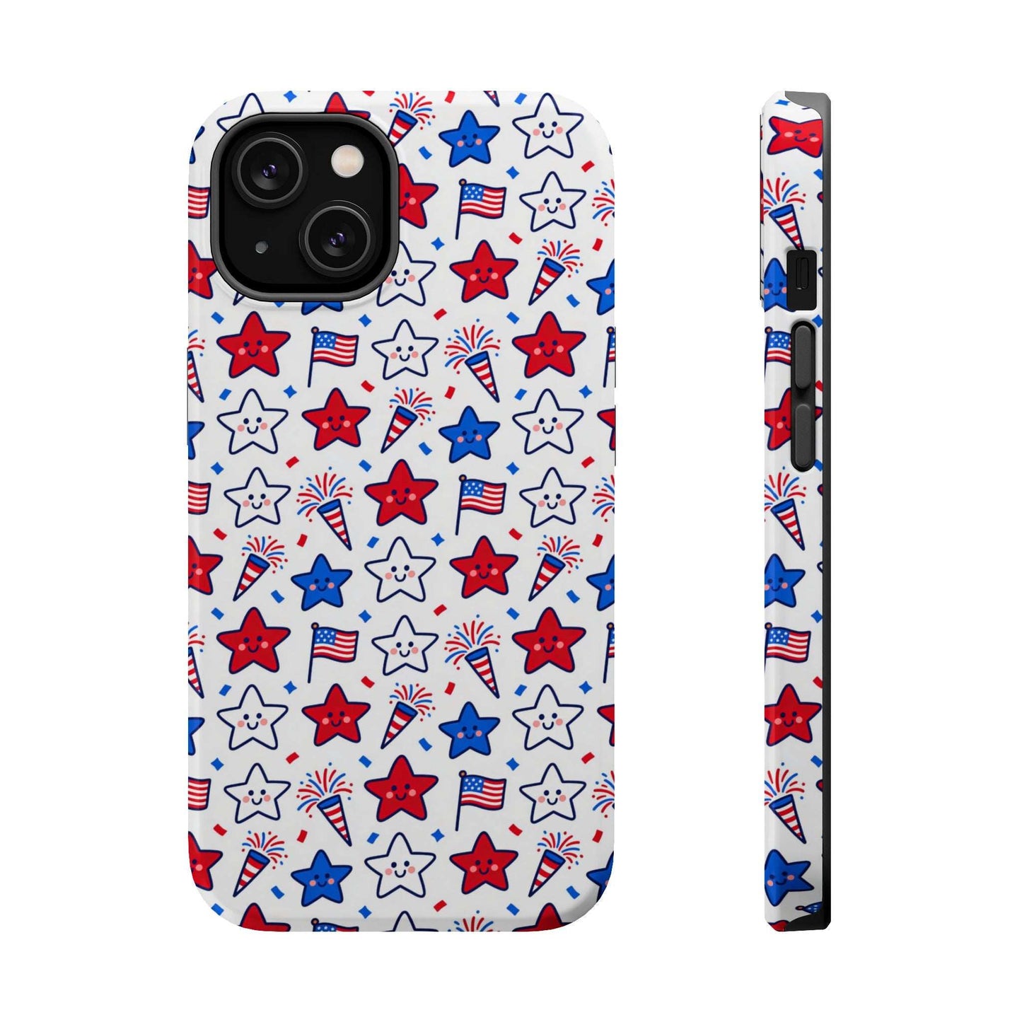 Kawaii 4th of July Phone Case with cute patriotic design, MagSafe compatible, shockproof protective iPhone cover