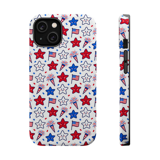 Kawaii 4th of July Phone Case with cute patriotic design, MagSafe compatible, shockproof protective iPhone cover