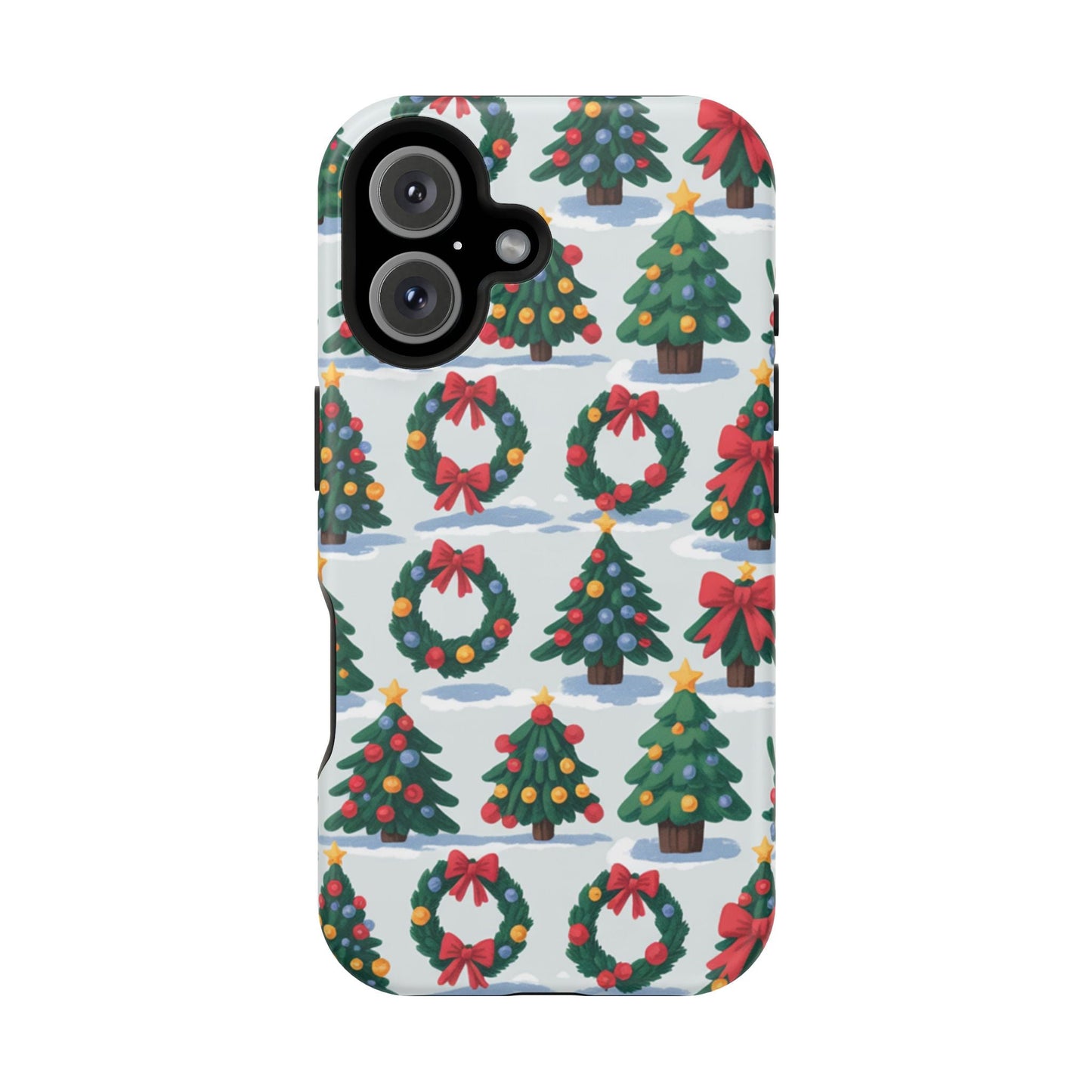 iPhone case with festive holiday tree and wreath pattern for Christmas protection