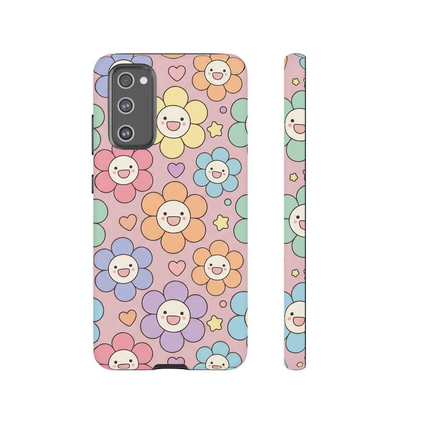 Happy Flower Samsung Phone Case with colorful smiling floral pattern and dual-layer protection