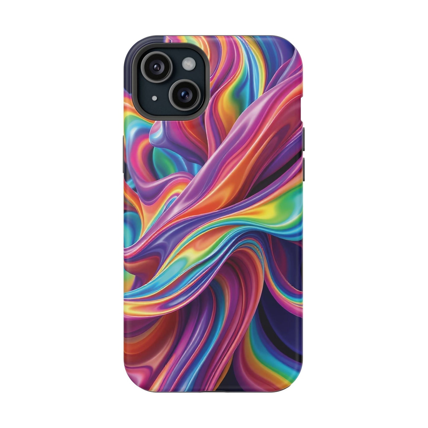 Colorful wrapping rainbow design iPhone tough case with durable dual-layer protection and MagSafe compatibility