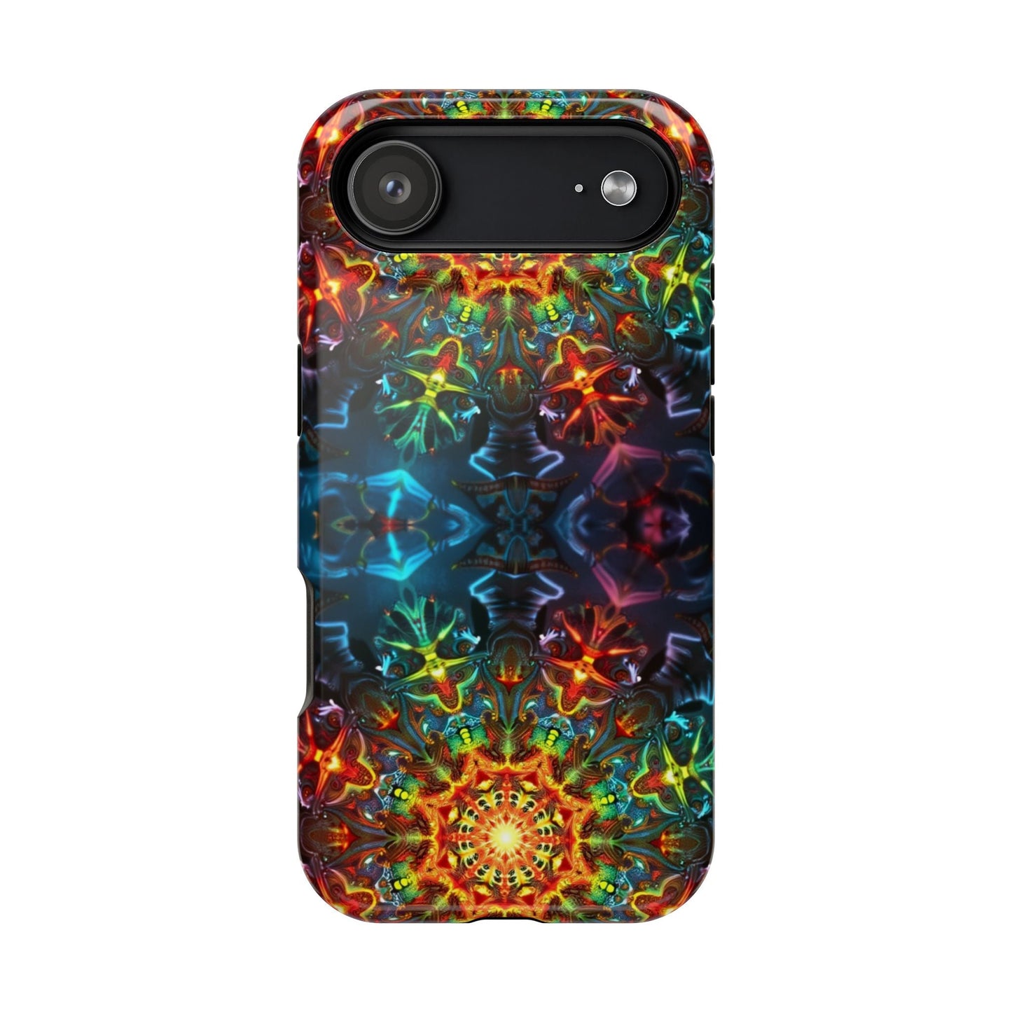 Colorful Abstract Kaleidoscope Design iPhone case with dual-layer protection and vibrant artistic pattern