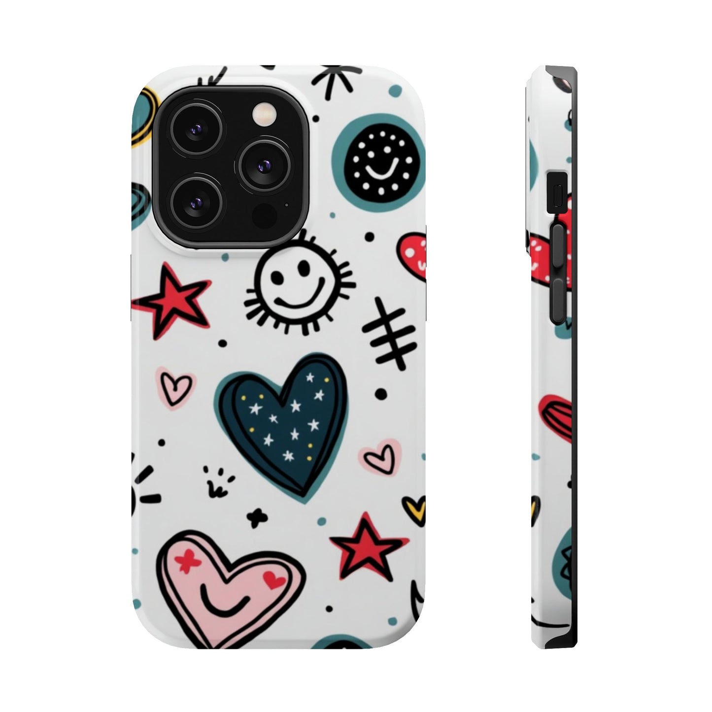 Cartoon Hearts and Smiles Phone Case – Cute Durable iPhone Cover