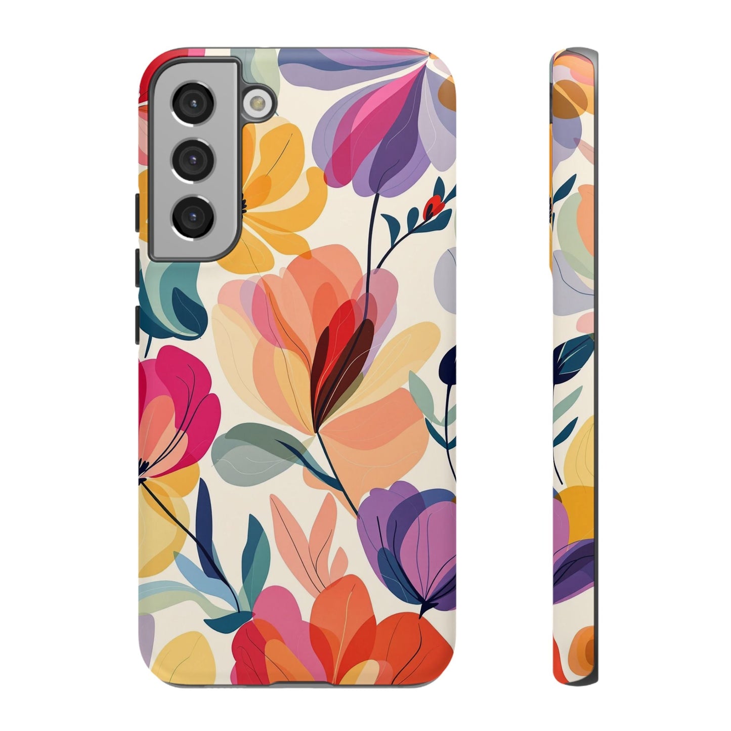 Samsung phone case with colorful watercolor floral design and durable protective cover