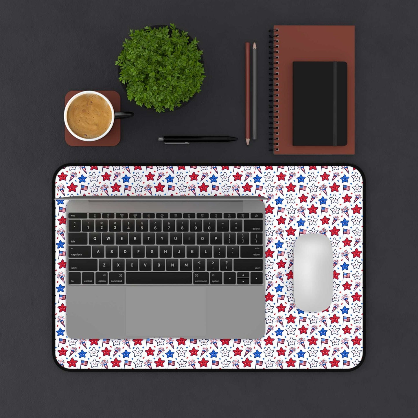 Kawaii 4th of July Desk Mat – Cute Patriotic Mouse Pad, Non-Slip Neoprene, Pastel Stars & Fireworks Workspace Mat