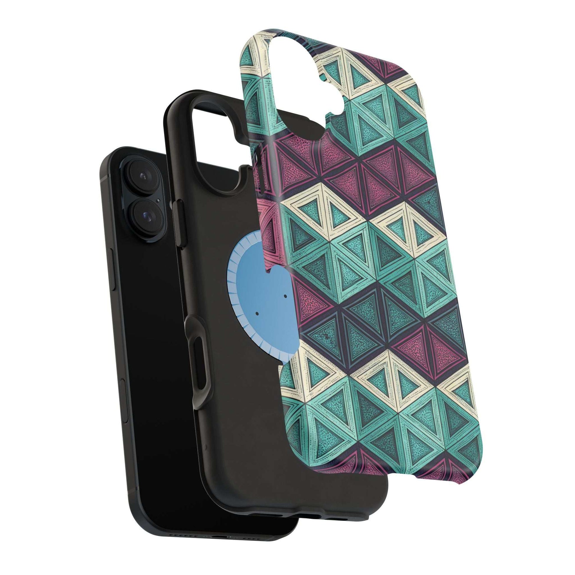 Purple and Teal Abstract geometric magnetic iPhone tough case with MagSafe compatibility