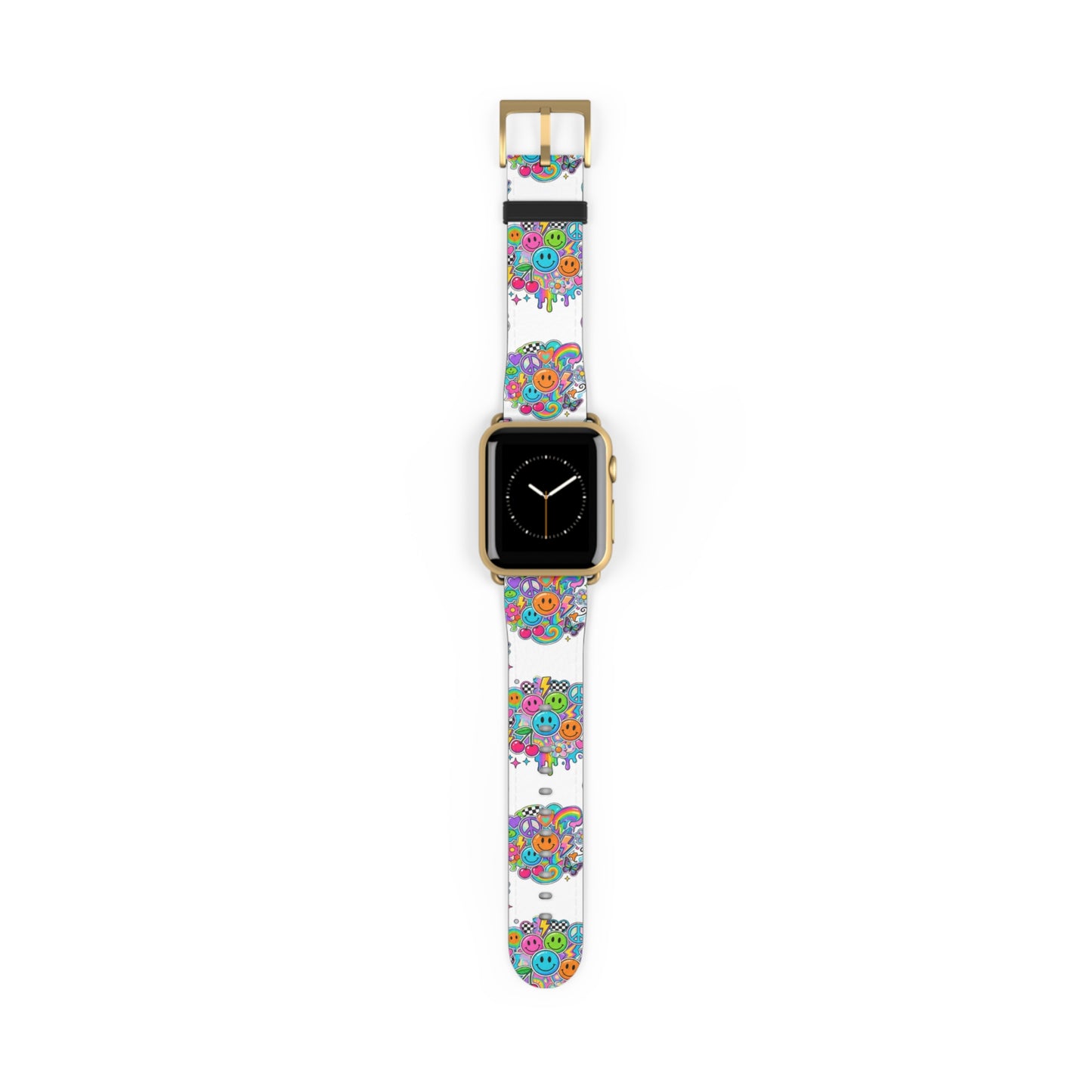 Floral Smiley Watch Band — Colorful Happy Face Apple Watch Strap