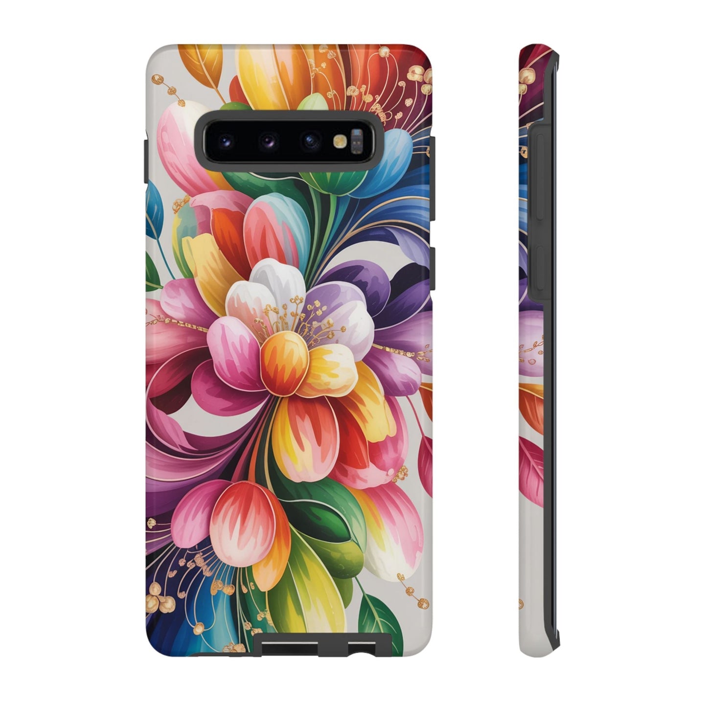 Vibrant floral Samsung phone case with full ink wrap and durable impact-resistant protection