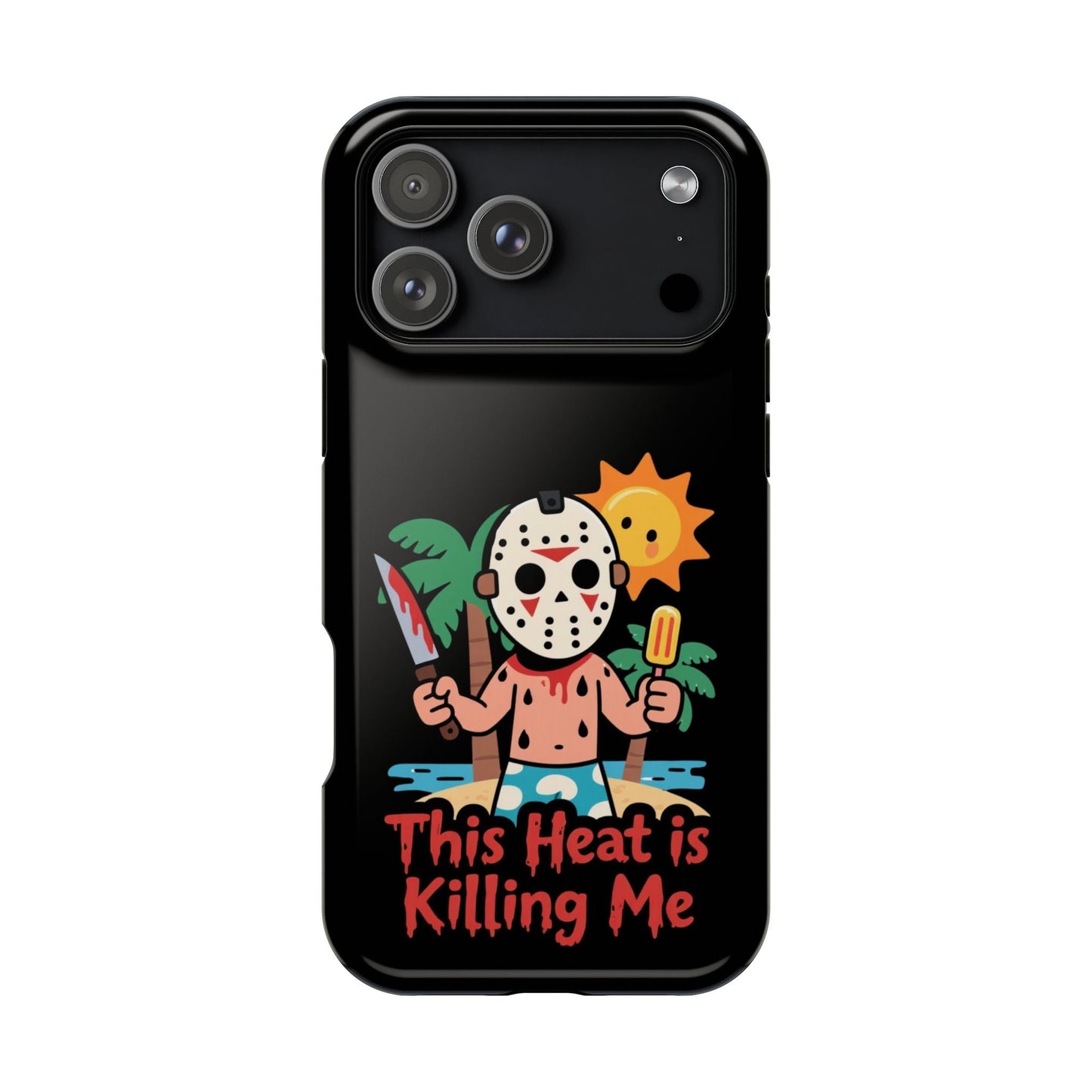Summerween inspired phone case with funny "This Heat is Killing Me" design and durable MagSafe protection