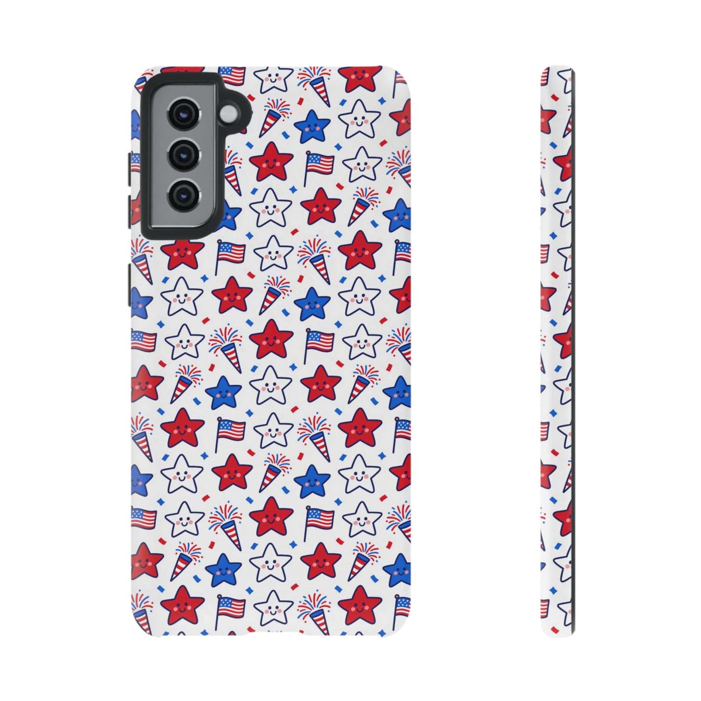 Kawaii 4th of July  Samsung Case – Cute Patriotic Phone Case, Fireworks Design, Shockproof Protective Cover