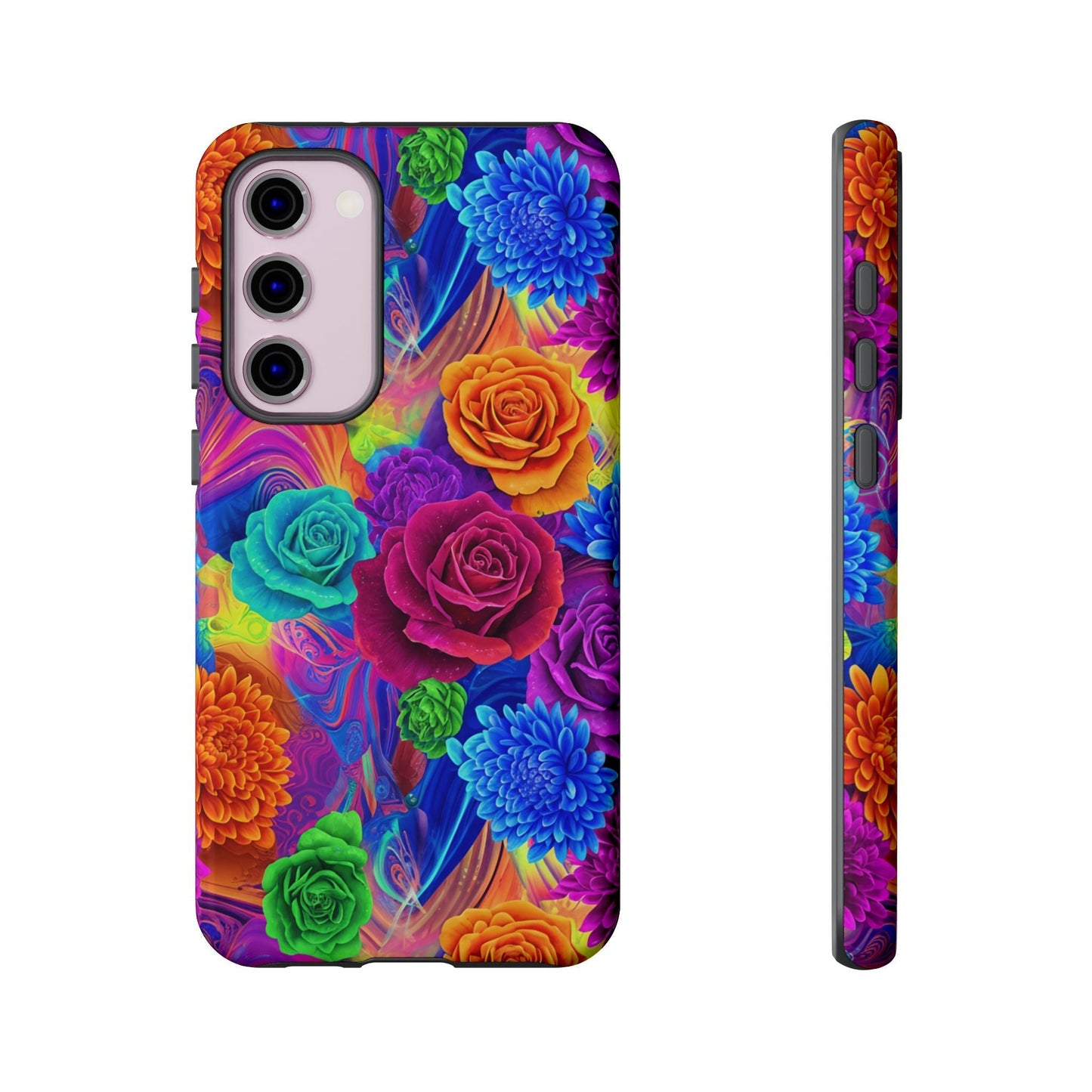 Vibrant Floral Samsung Phone Case with colorful rose and chrysanthemum design for stylish protection