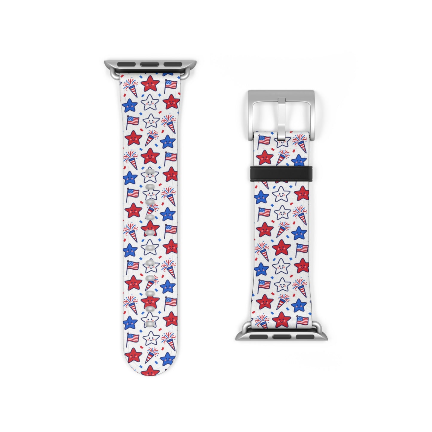 Kawaii 4th of July Apple Watch Band – Cute Patriotic Faux Leather Strap for Apple Watch Series 1–9, SE & Ultra