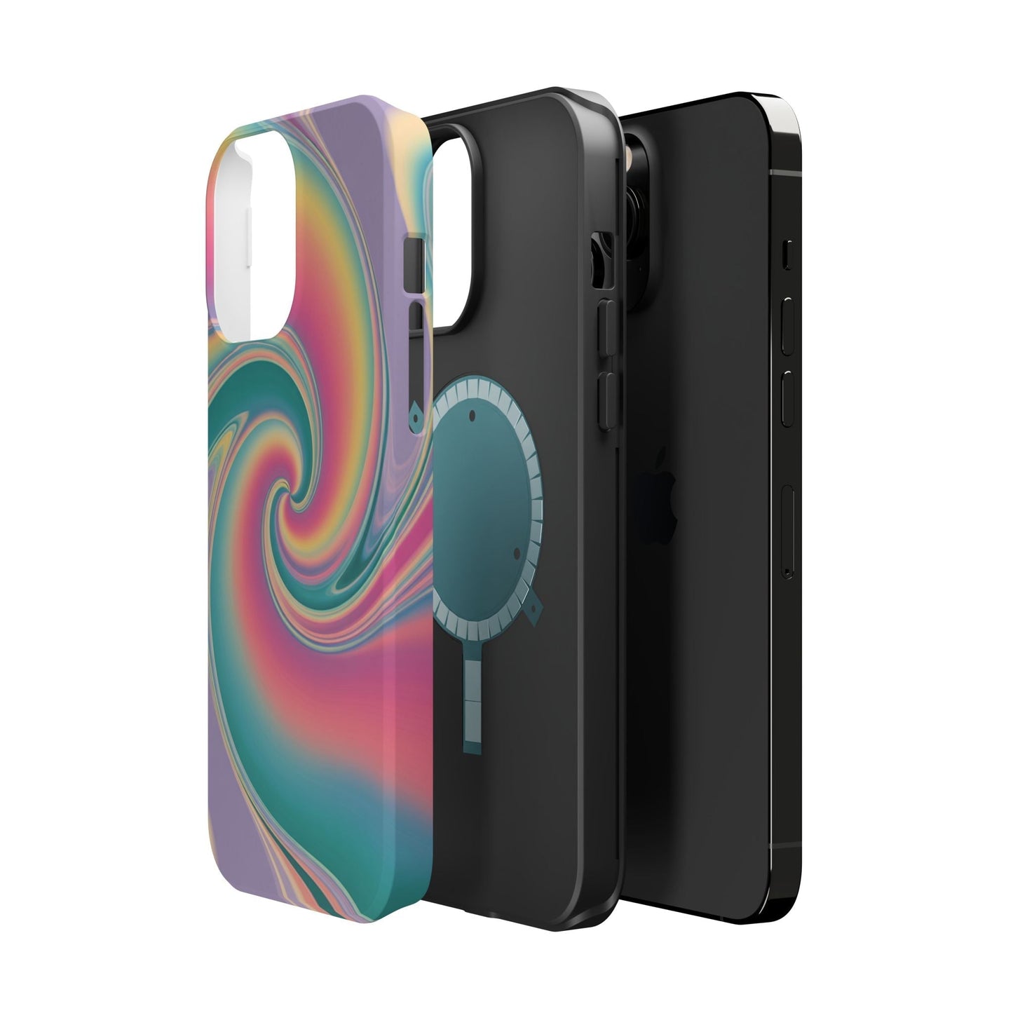 Vibrant Cotton Candy iPhone tough case with colorful pastel swirl design and durable dual-layer protection
