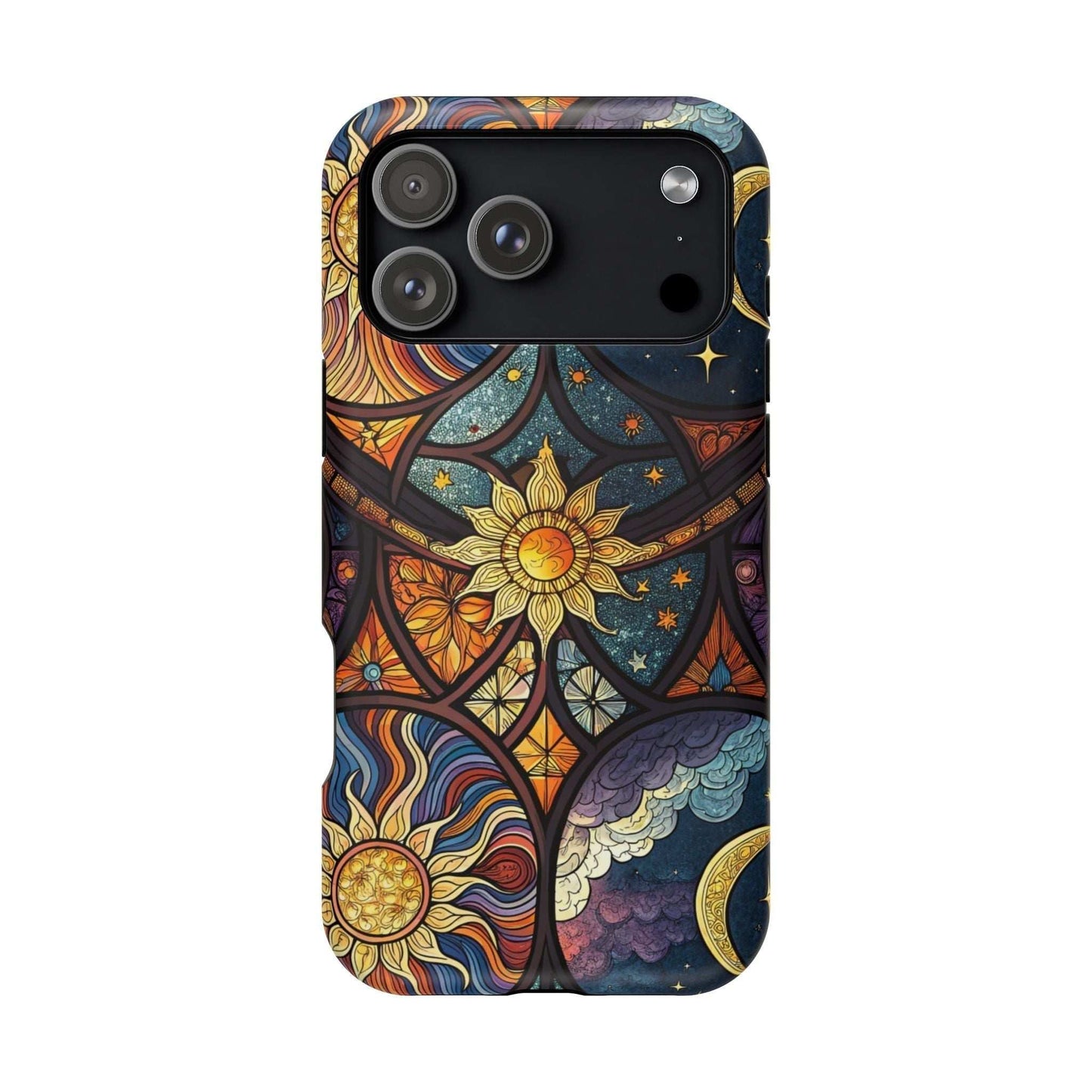 Sun and Moon iPhone Case with vibrant cosmic design and durable protection for iPhone 13-16 series