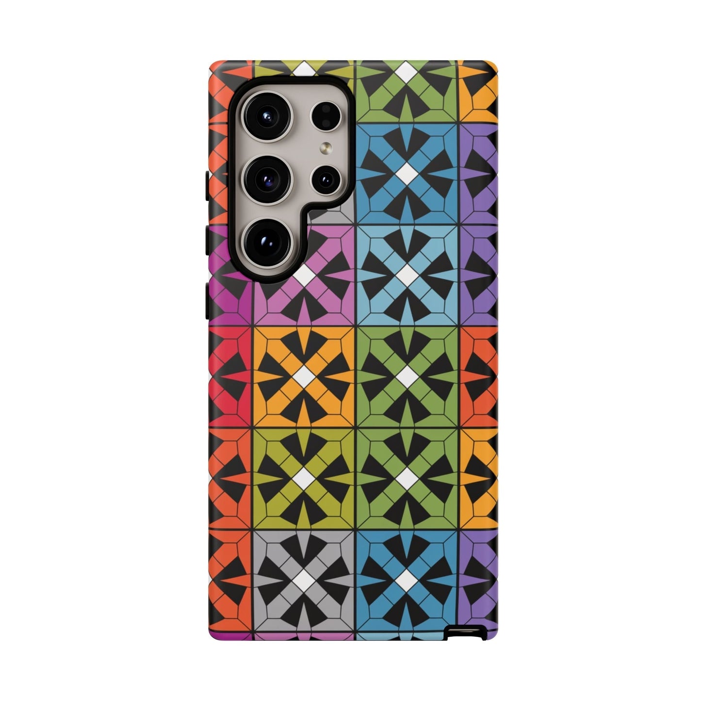 Samsung Tough Case with rainbow abstract square pattern design for Galaxy series, durable and shock-resistant phone cover