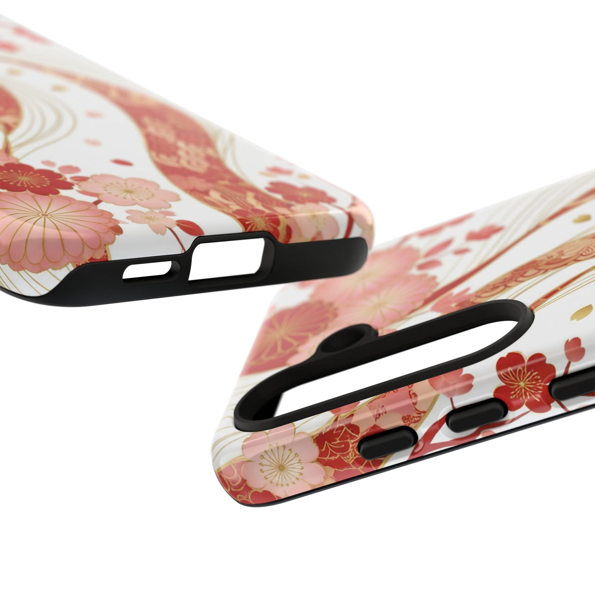 Red Golden Flower Phone Case with intricate floral design and protective silicone liner for Samsung phones