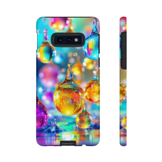 Samsung phone case with colorful 3D golden raindrop design and durable shock-absorbing protection