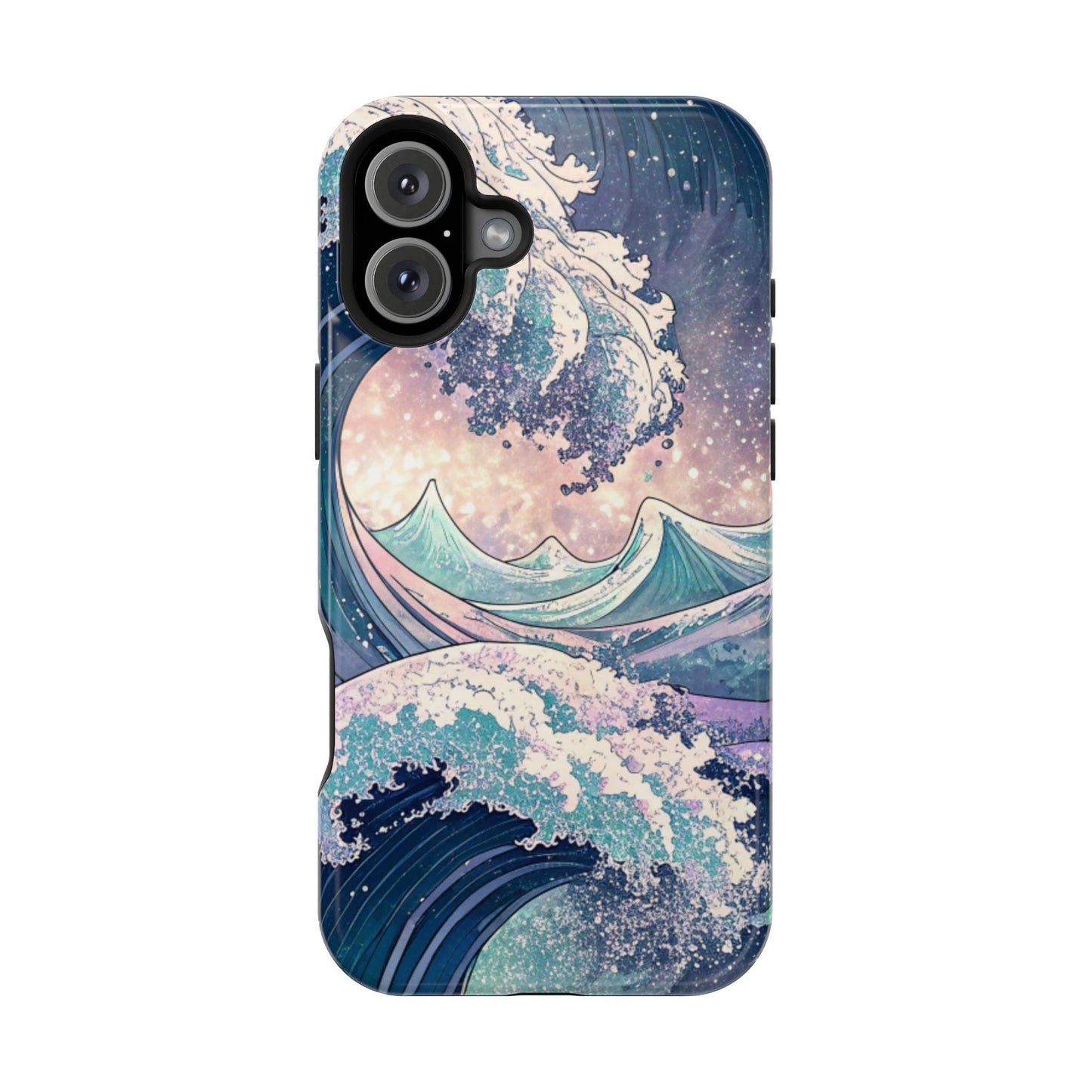 iPhone case with Crashing Waves Design, magnetic MagSafe protective cover, dual-layer polycarbonate, coastal ocean artwork