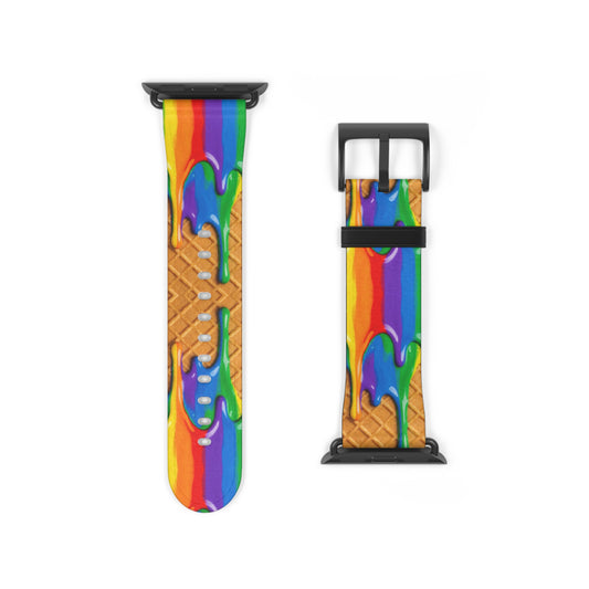 Waffle Rainbow Drip Apple Watch Band Colorful Faux Leather Strap