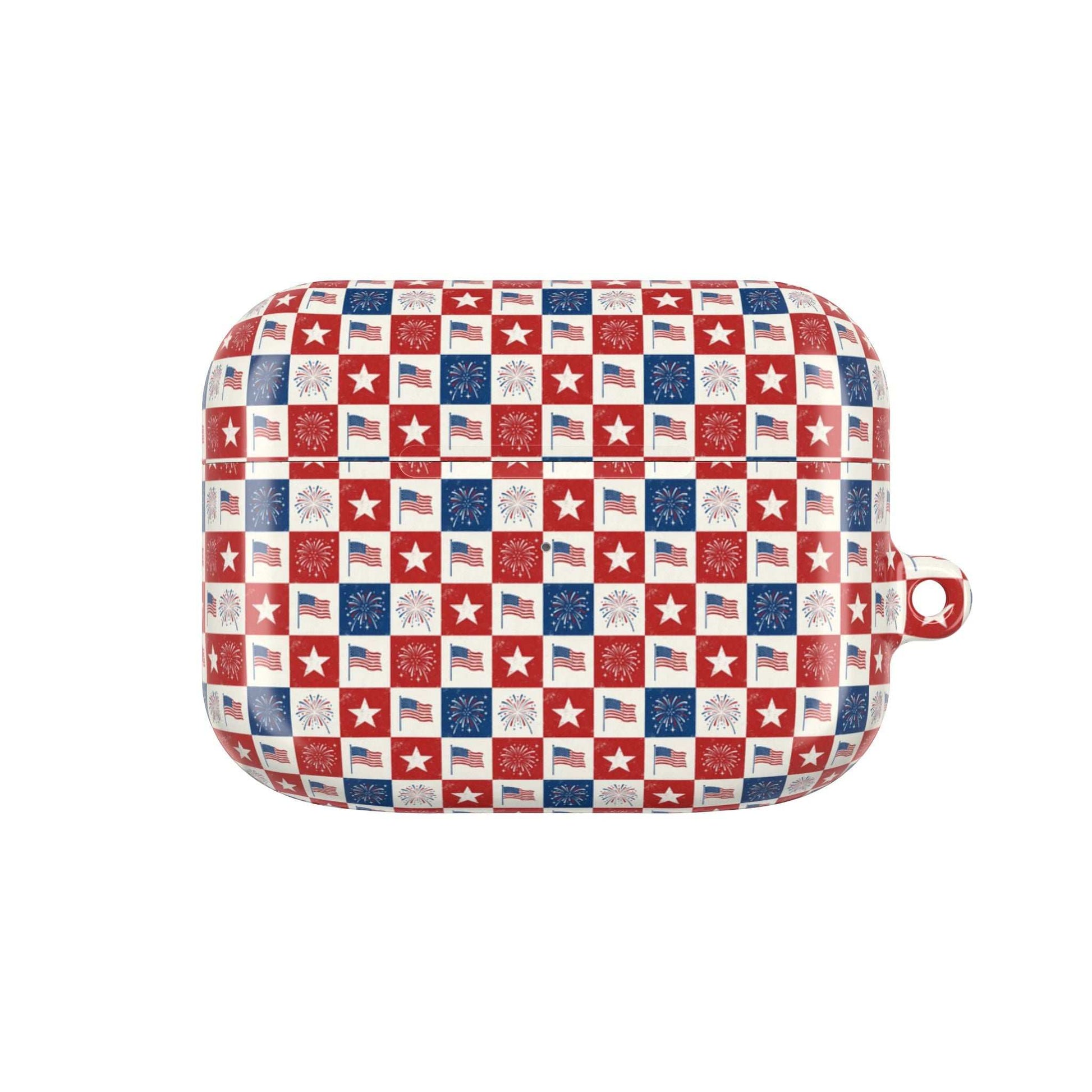4th of July patriotic AirPod case with red, white, and blue stars and stripes design for 250th anniversary celebration