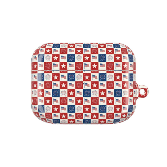4th of July patriotic AirPod case with red, white, and blue stars and stripes design for 250th anniversary celebration