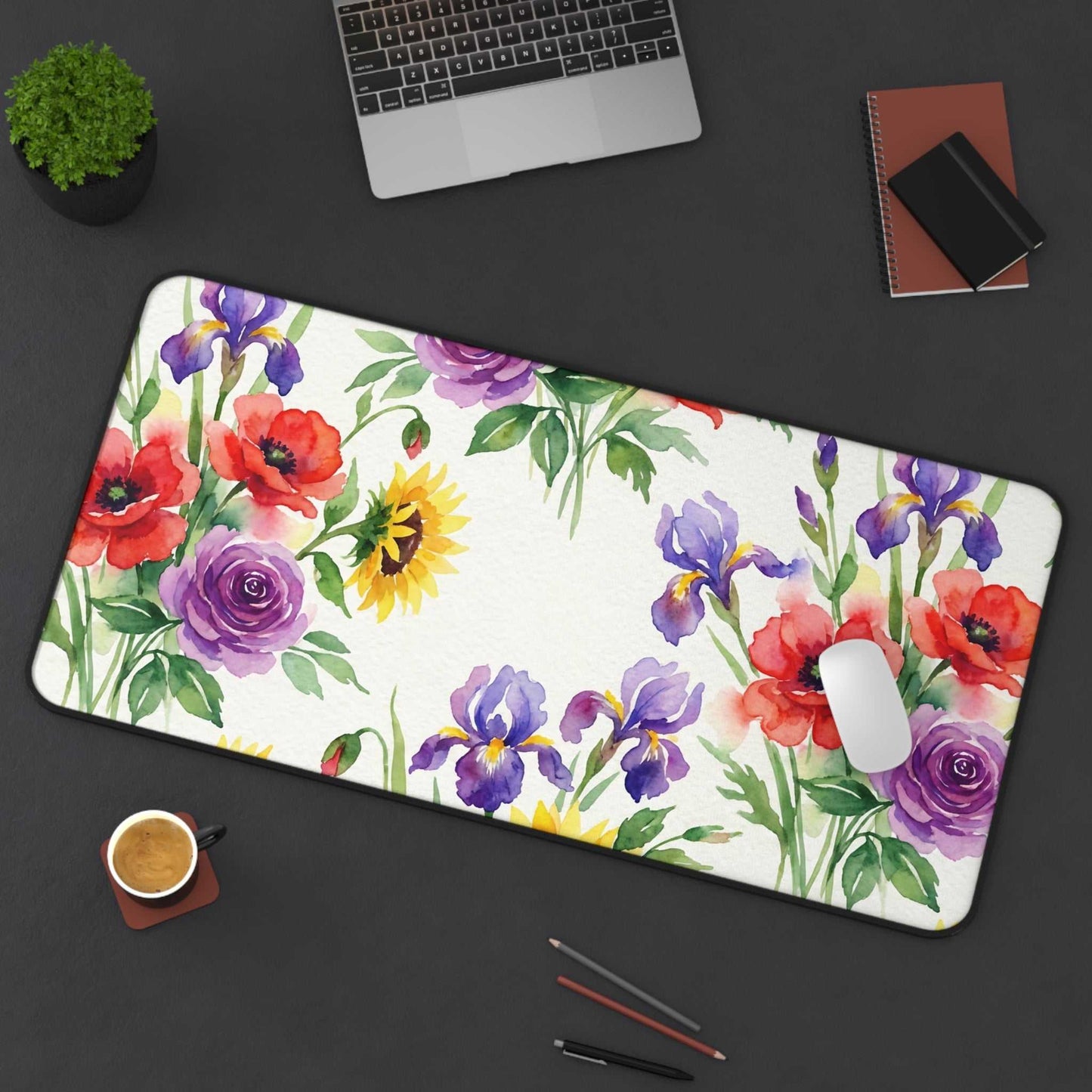 Watercolor Bouquet Desk Mat — Floral Office Mouse Pad