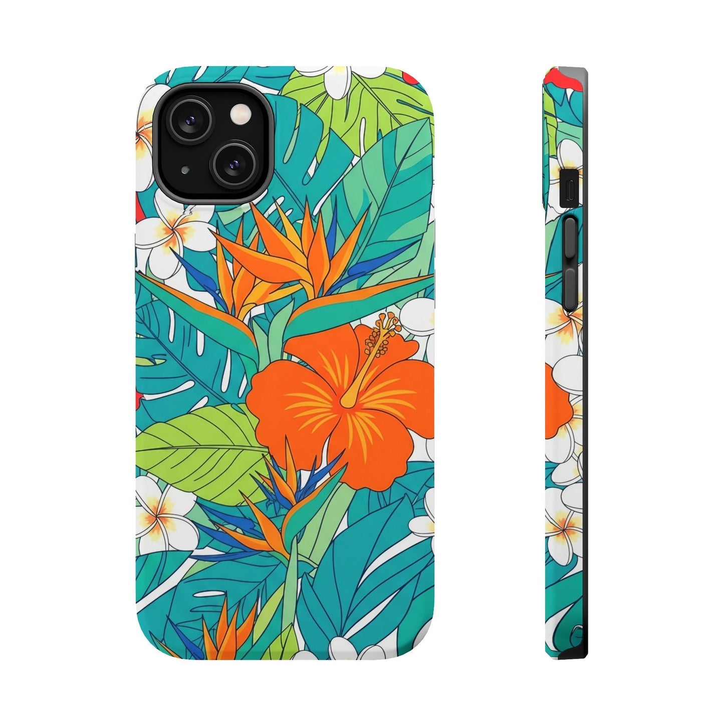 Vibrant floral iPhone case with durable polycarbonate protection and colorful tropical flower design
