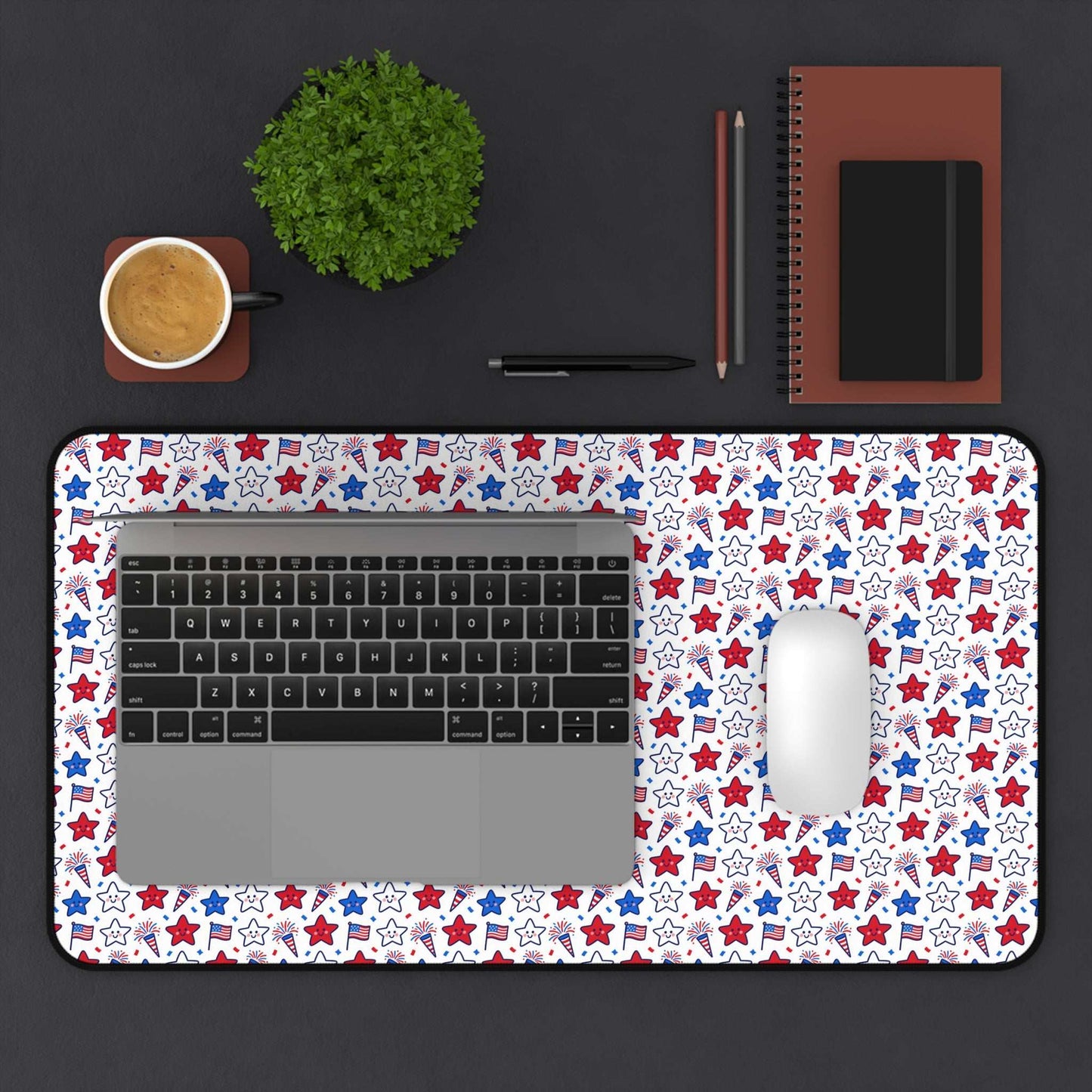 Kawaii 4th of July Desk Mat – Cute Patriotic Mouse Pad, Non-Slip Neoprene, Pastel Stars & Fireworks Workspace Mat